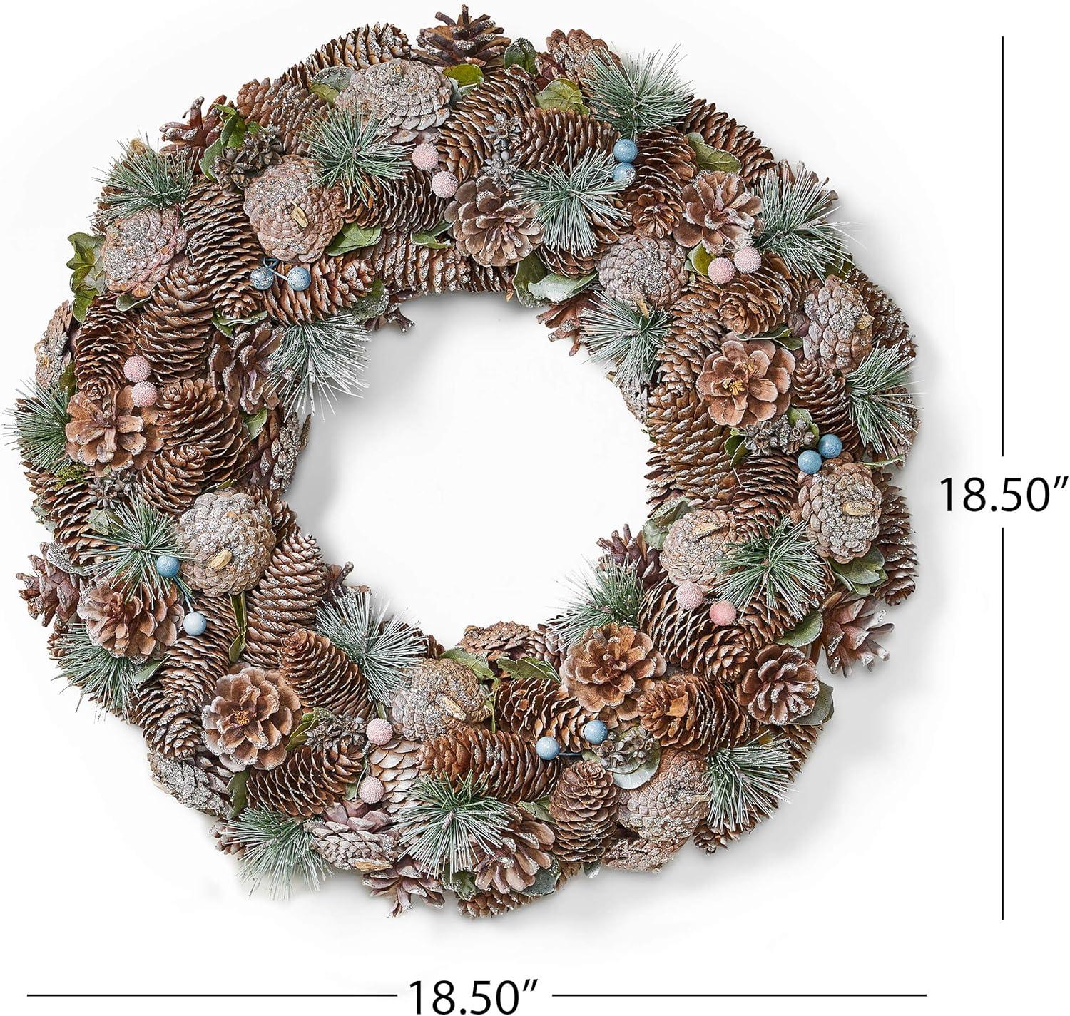 Christopher Knight Home Modern 18.5" Pine Cone and Glitter Artificial Christmas Wreath, Natural and White by