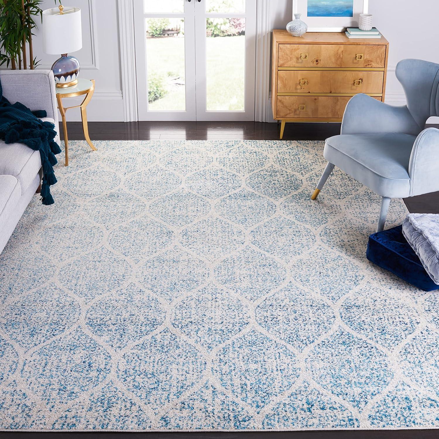 SAFAVIEH Madison Leighton Geometric Area Rug, Cream/Turquoise, 9' x 12'