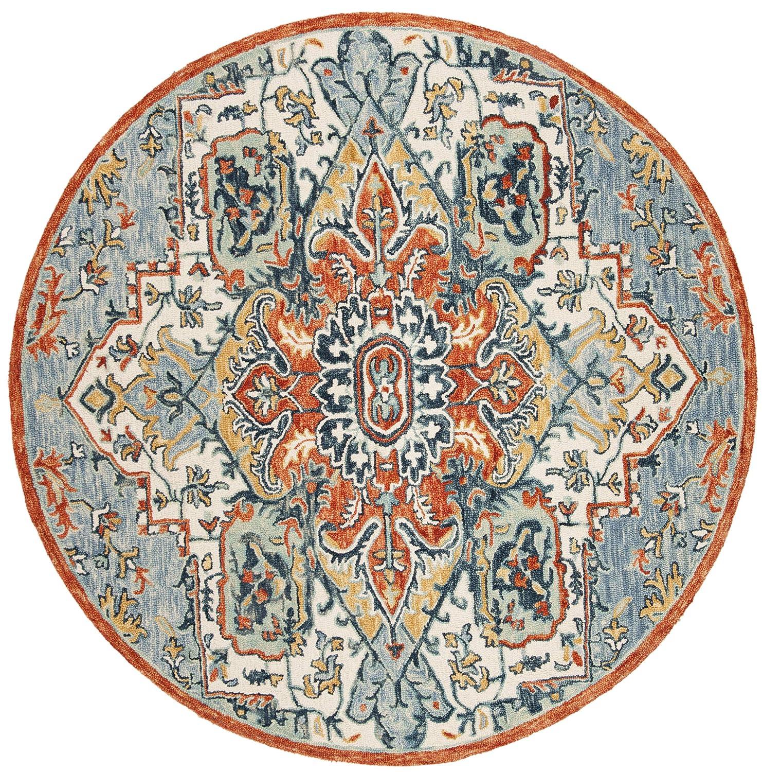 Bungalow Rose Vahakn Hand Tufted Wool/Cotton Southwestern Rug in Blue/Rust
