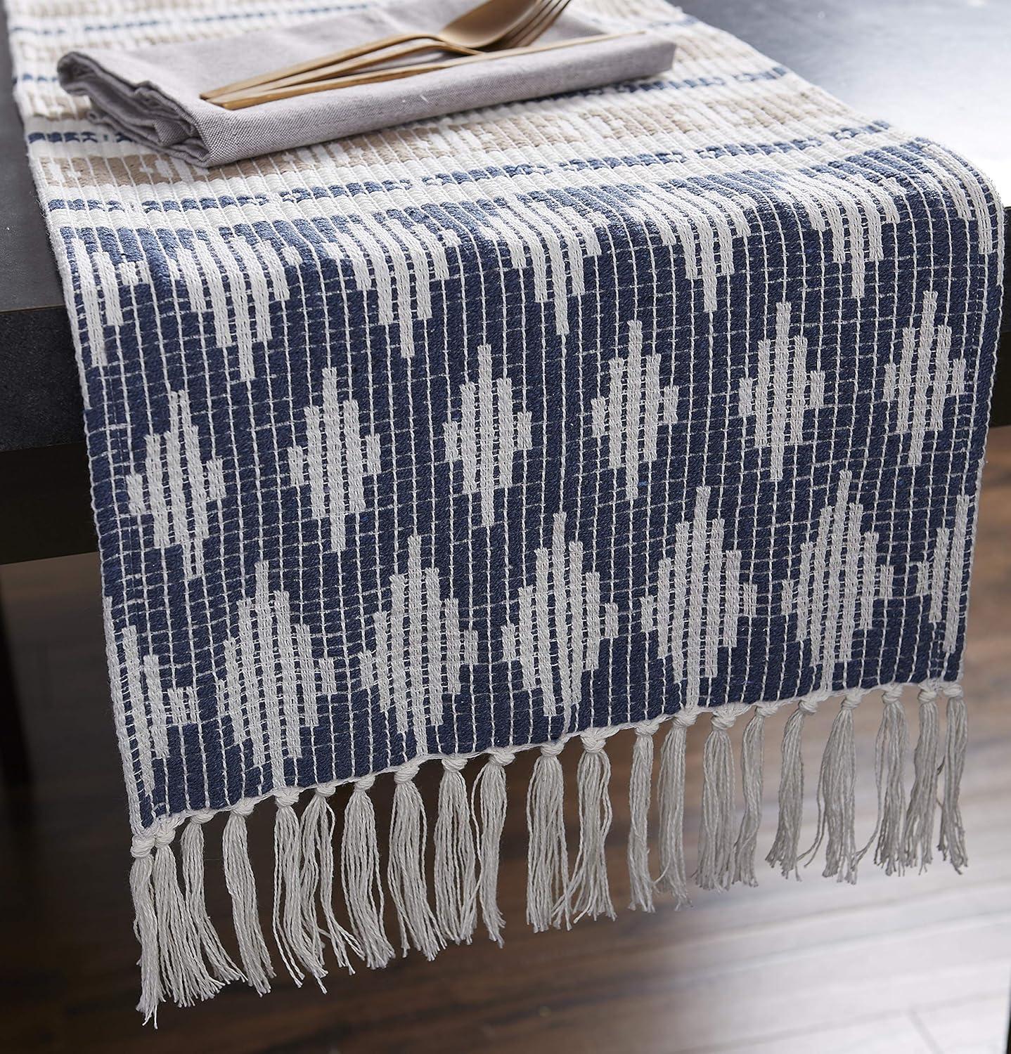 FRENCH BLUE/STONE COLBY SOUTHWEST TABLE RUNNER 15x72