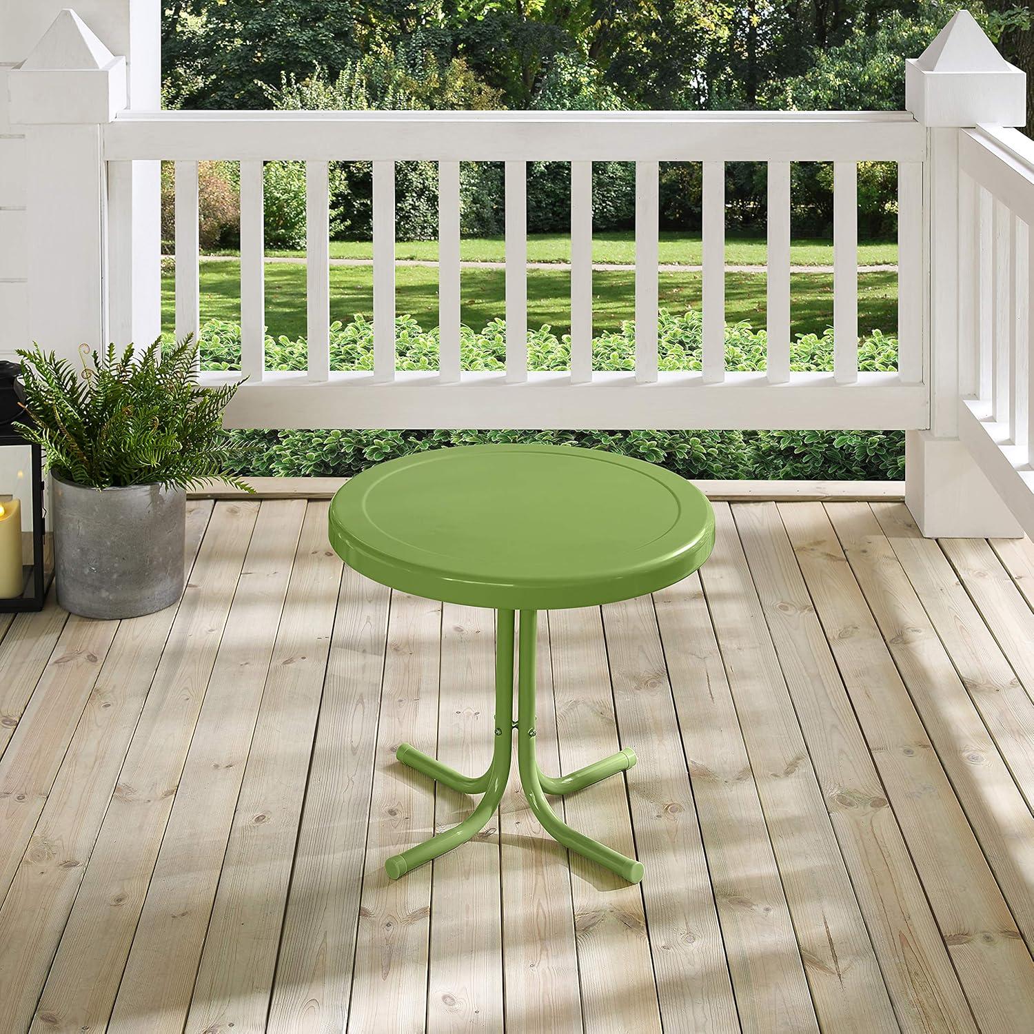 Crosley Retro Metal Patio Side Table Pastel Green Satin: Vintage Style, Round, Weather-Resistant