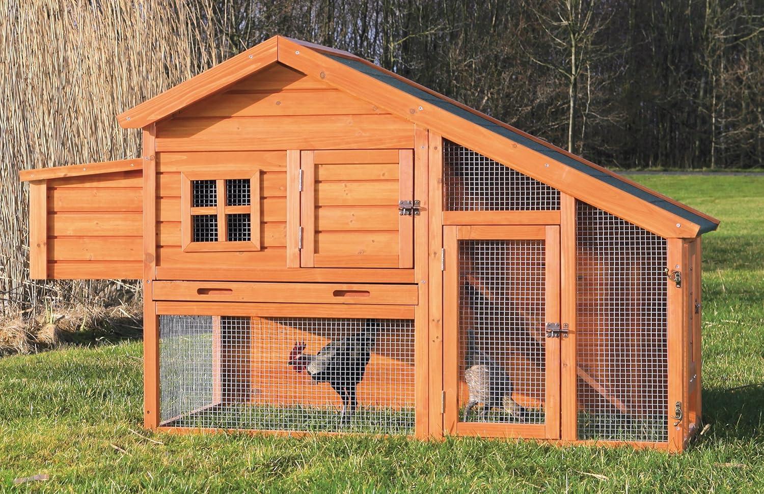 TRIXIE TRIXIE 2-Story Weatherproof Outdoor Chicken Coop, 2 Nesting Boxes, Fits 2 Std Chickens or 4 Bantams