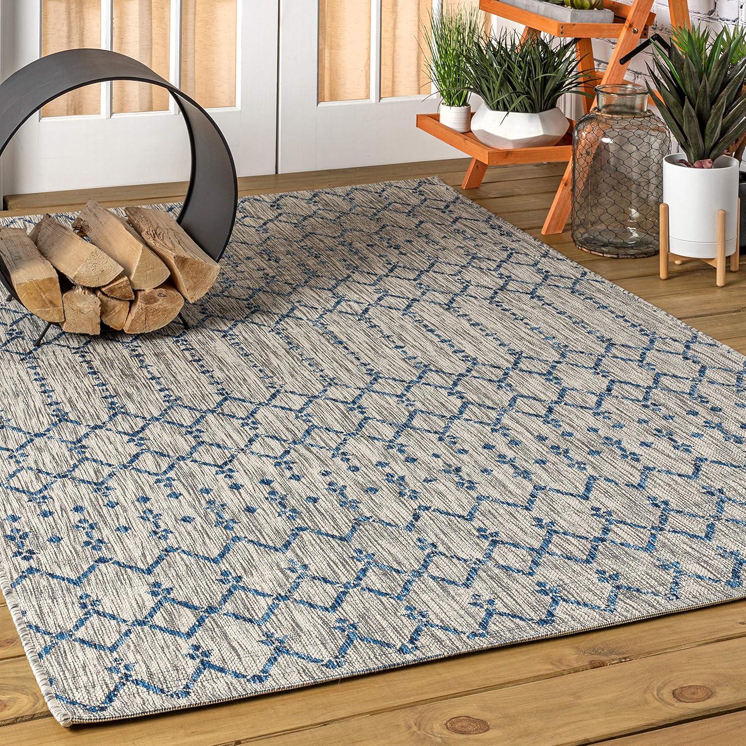 Ourika Moroccan Geometric Textured Weave Indoor/Outdoor Area Rug - JONATHAN Y