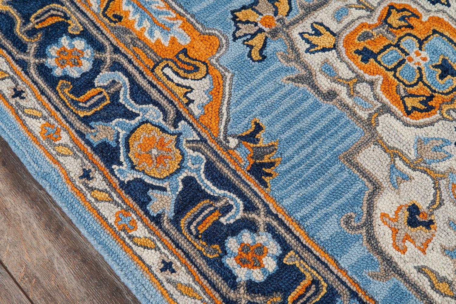 Momeni  Ibiza Hand-tufted Traditional Medallion Wool Area Rug Blue 2' x 3' 2' x 3' Indoor,Accent Orange Rectangle