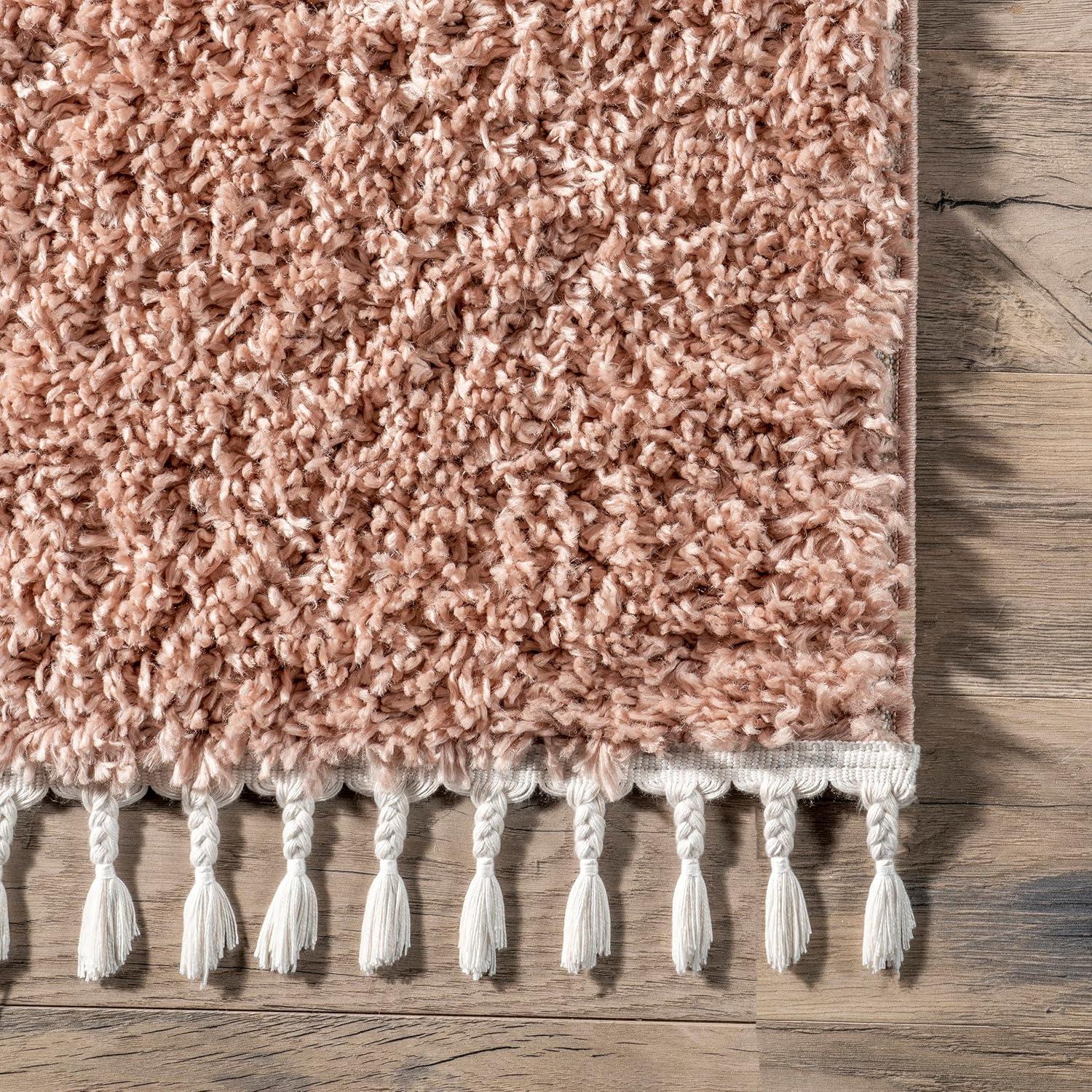 Nuloom Neva Solid 8x11 Shag Indoor Area Rug for Living Room Bedroom Dining Room Nursery, Blush/Ivory