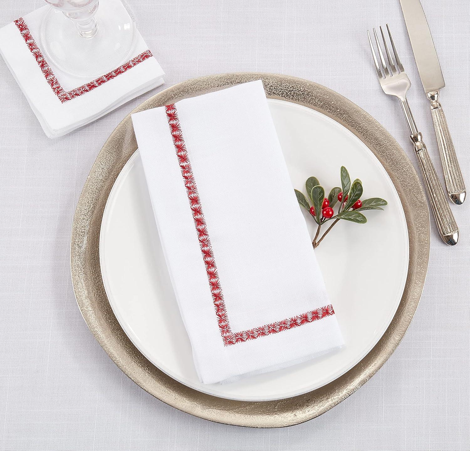 Saro Lifestyle Cloth Cocktail Napkins With Embroidered Border (Set of 4)