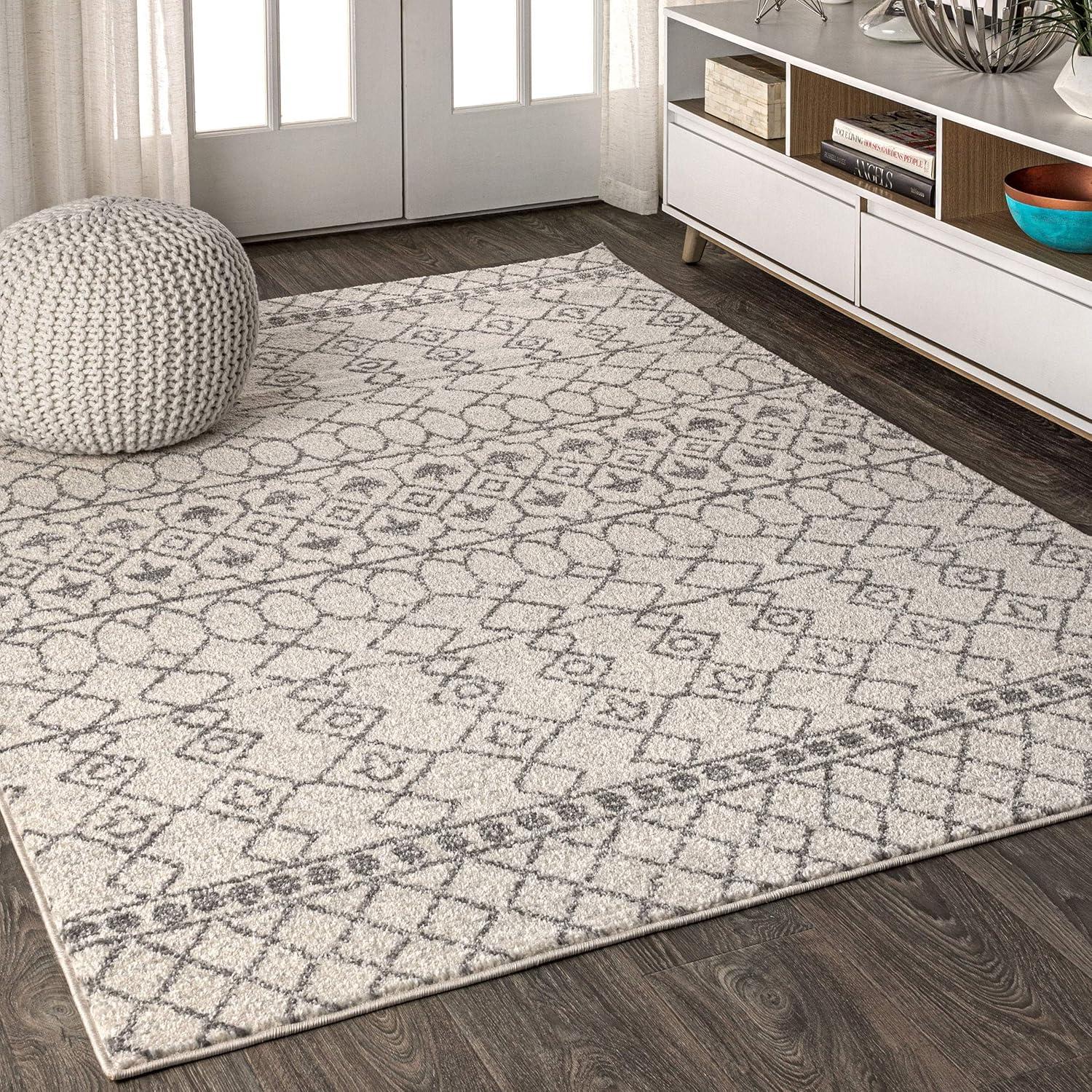 8'x10' Izil Moroccan Beni Souk Area Rug, Cream/Gray - JONATHAN Y