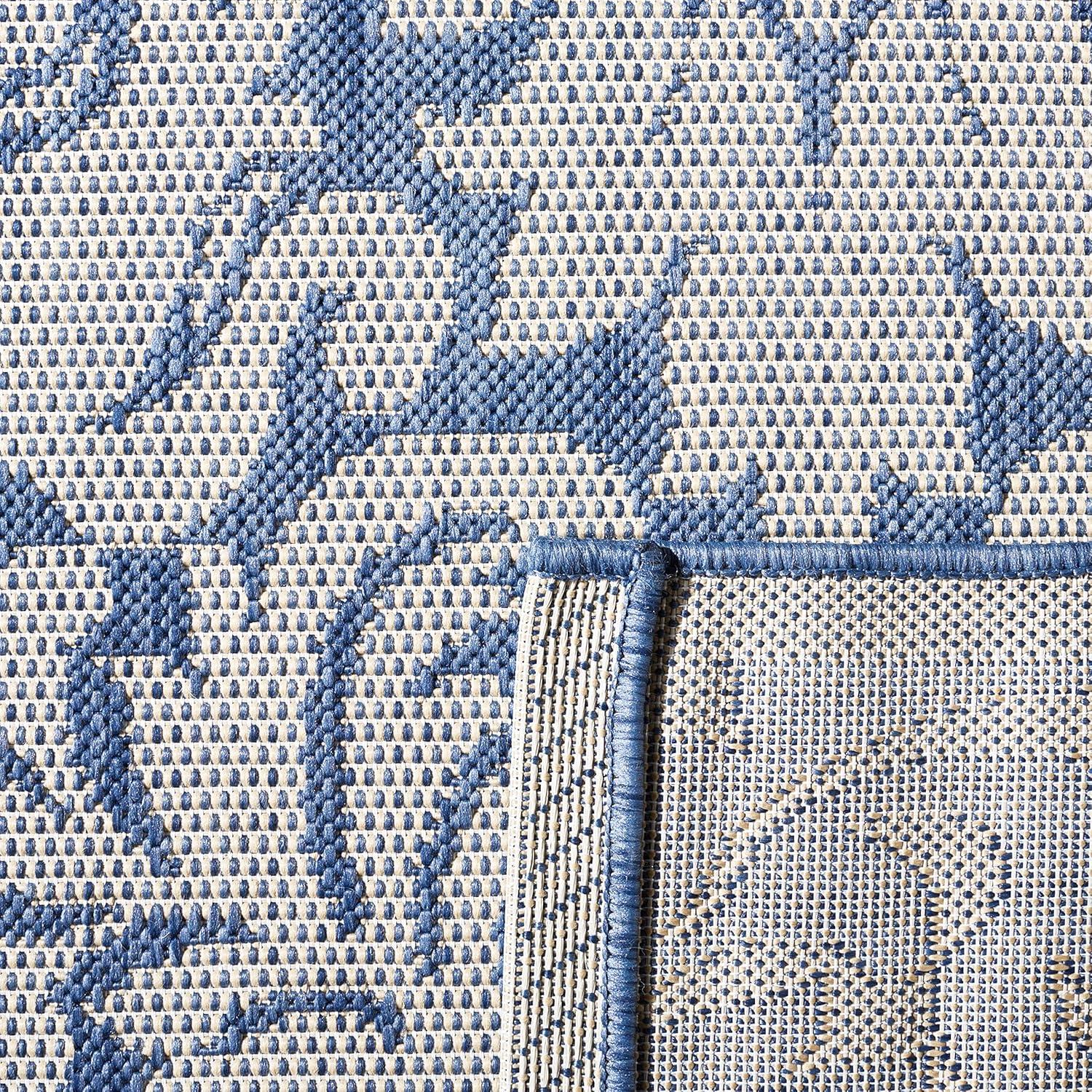 SAFAVIEH Courtyard Dani Damask Bordered Indoor/Outdoor Runner Rug, 2'3" x 12', Blue/Natural