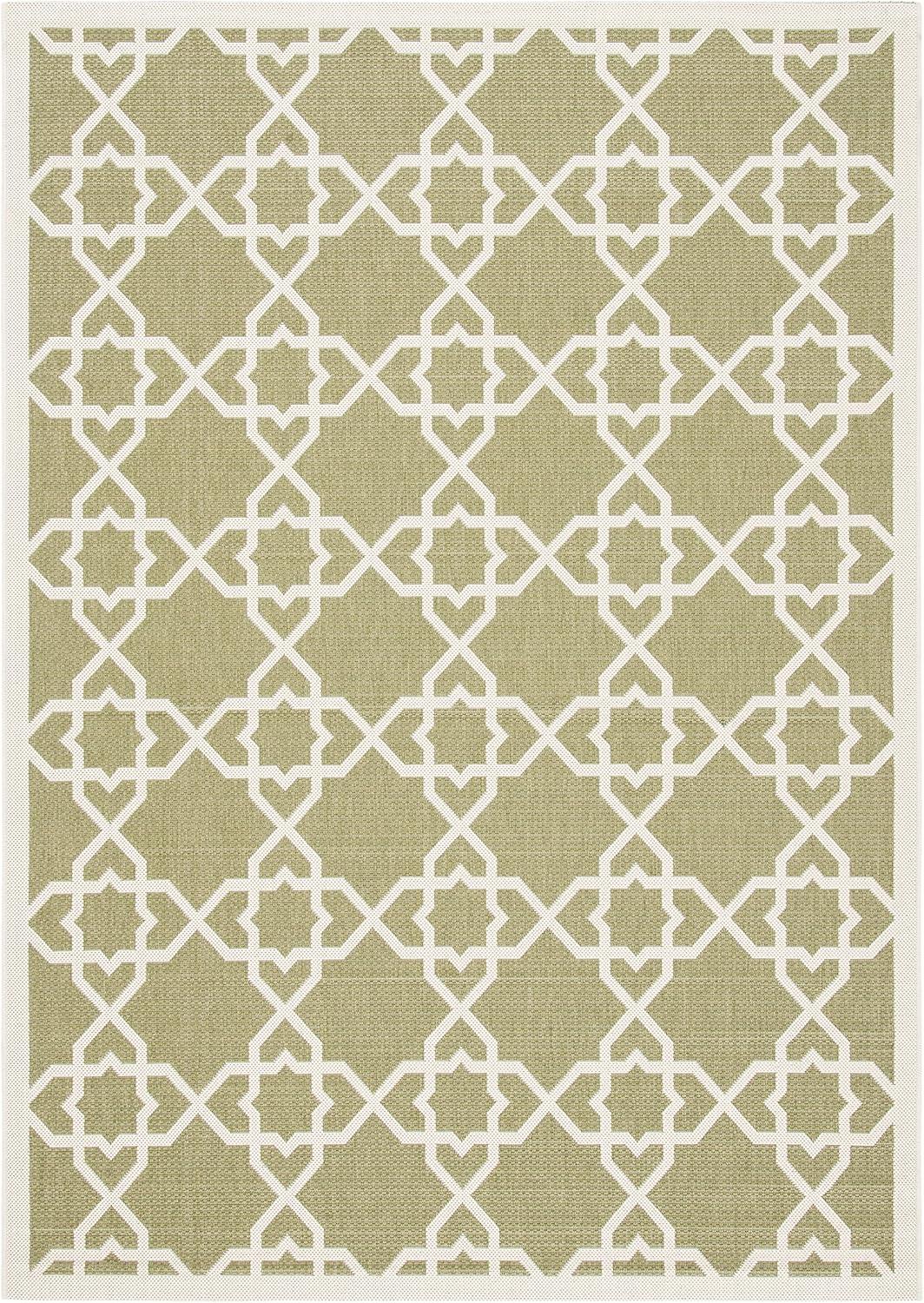 SAFAVIEH Courtyard Carol Geometric Indoor/Outdoor Area Rug, 5'3" x 7'7", Green/Beige