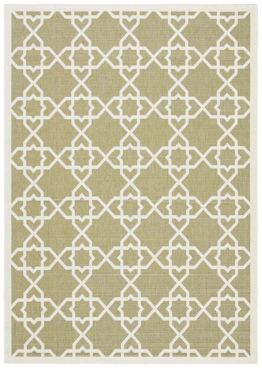 SAFAVIEH Courtyard Carol Geometric Indoor/Outdoor Area Rug, 5'3" x 7'7", Green/Beige
