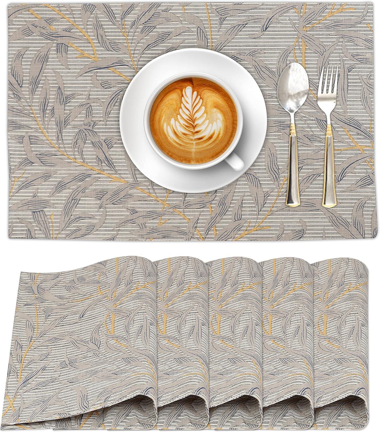 Ruvanti Placemats 100% Cotton 13x19 inch, Dining Table Placemats Set of 6, Modern Place Mats for Dining Table Décor, Kitchen & Table Linens, Coffee Mat for Christmas Dinners – Leafy