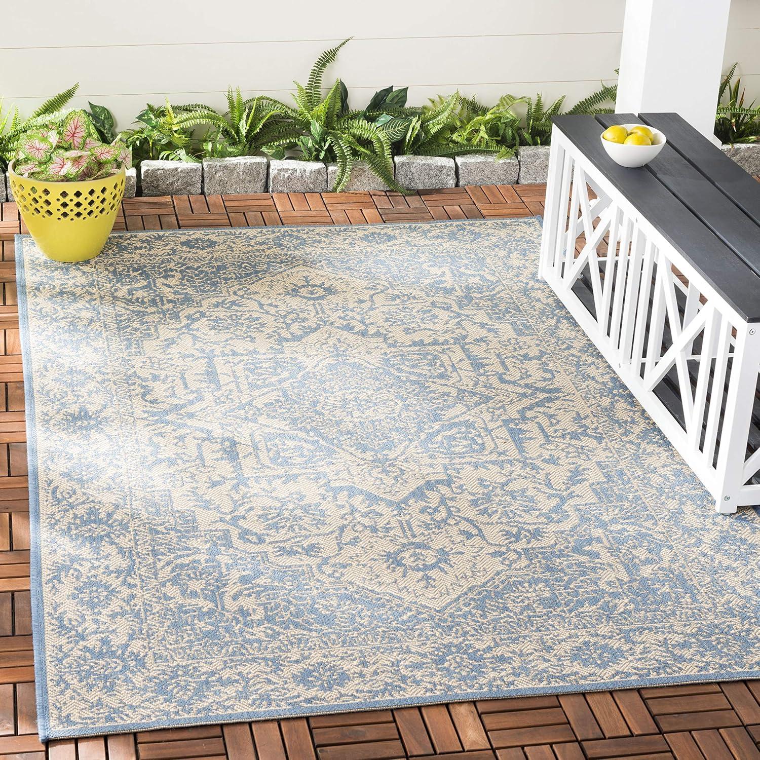 Valene Easy-Care Blue Synthetic 4' x 6' Outdoor Rug