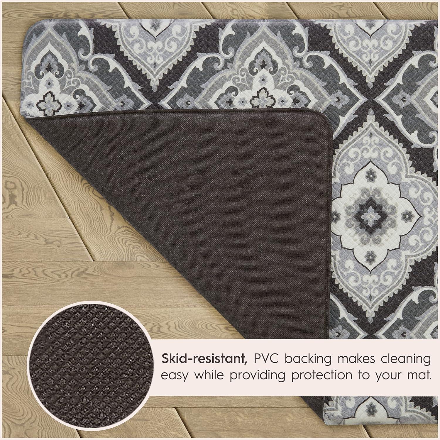 Gray Medallion Design Anti-Fatigue Kitchen Mat