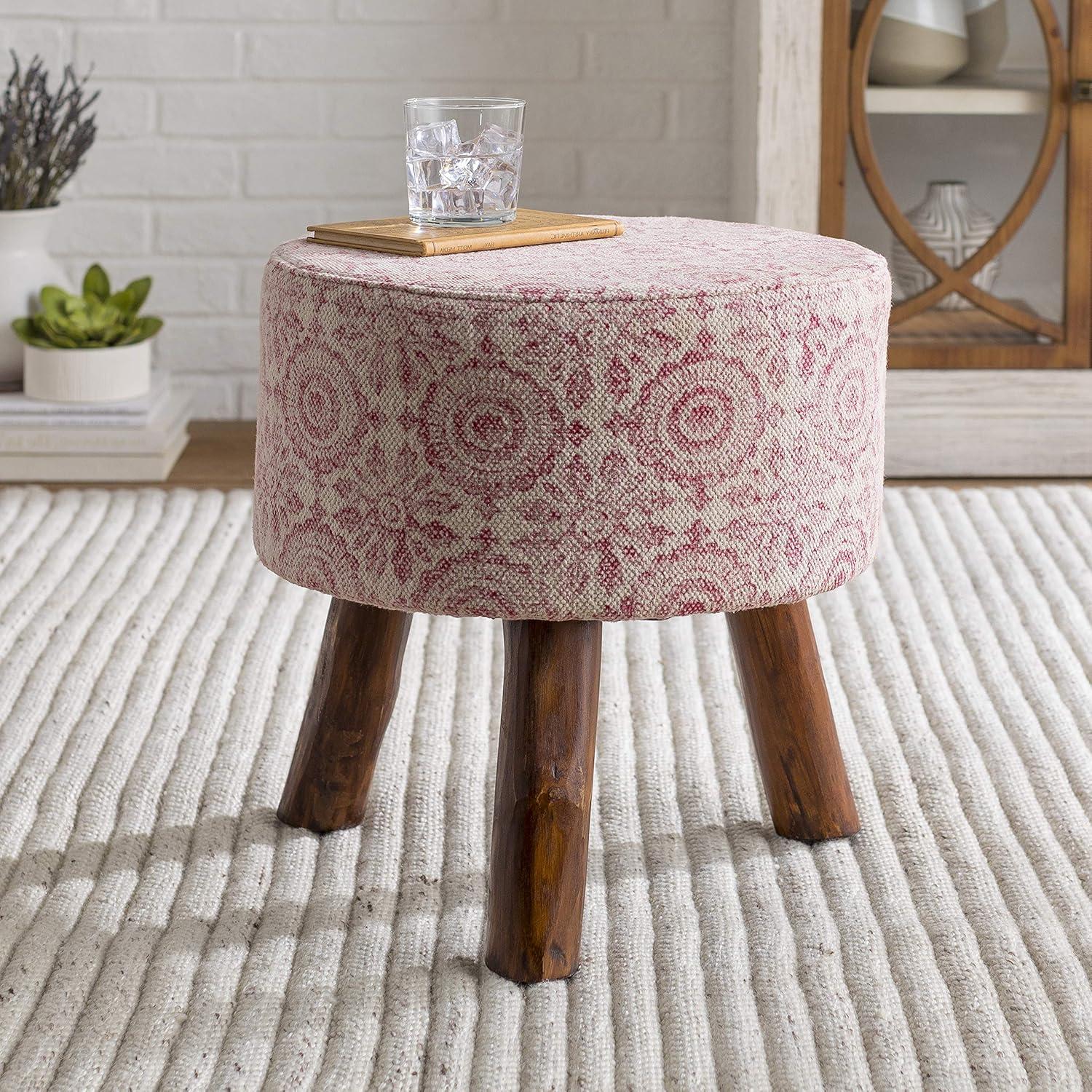 Arlen Red and Beige Cotton Upholstered Foot Stool