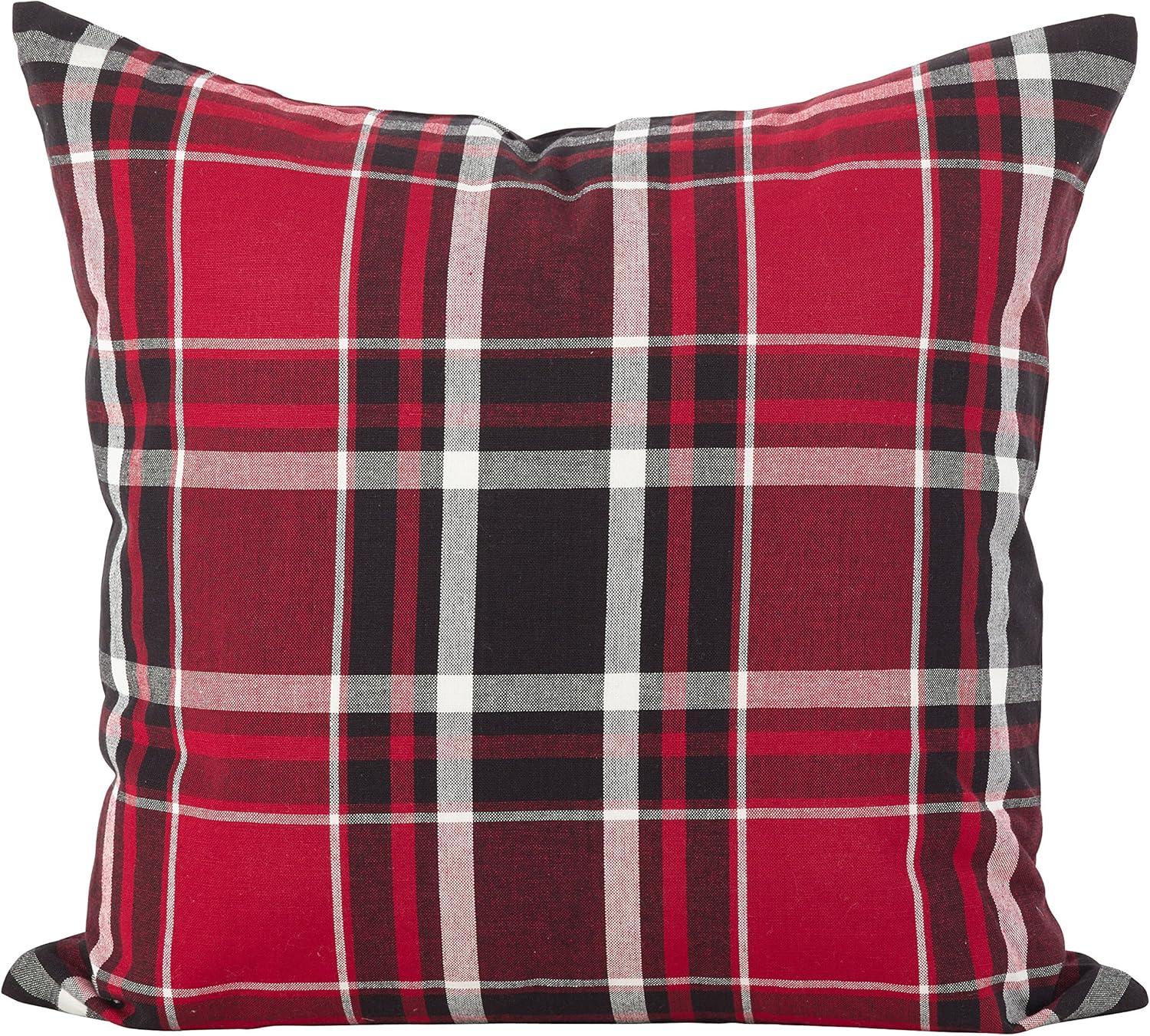 Saro Lifestyle Plaid Pillow - Down Filled, 20" Square, Red