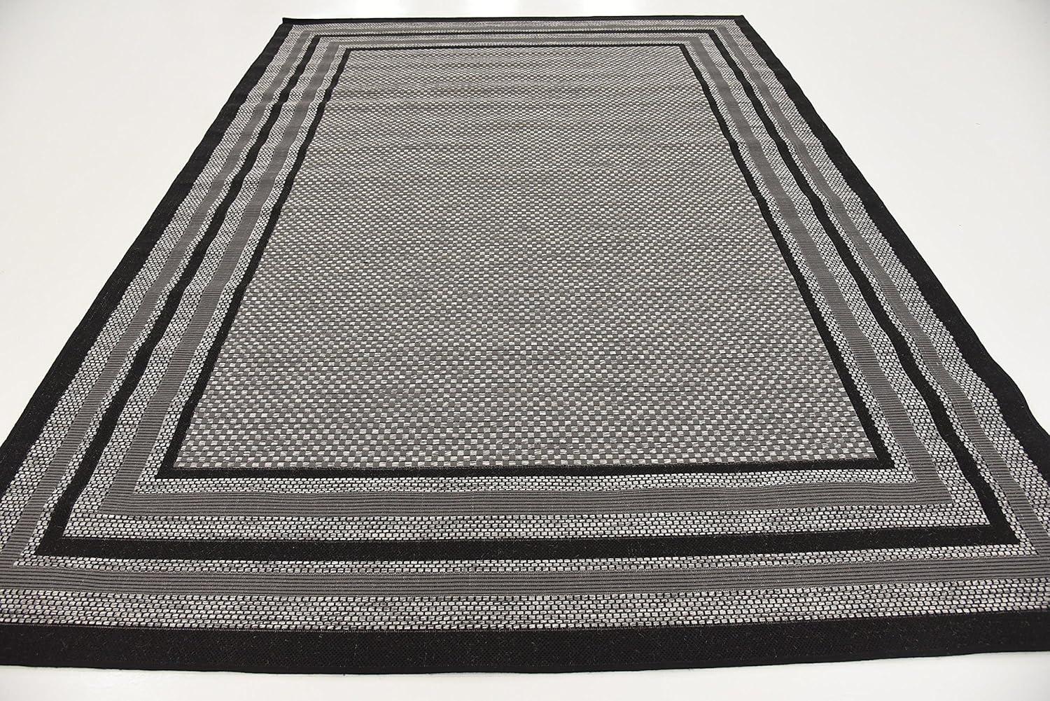 Unique Loom Outdoor Border Collection Area Rug - Multi Border (7' x 10' Rectangle Gray/Black)