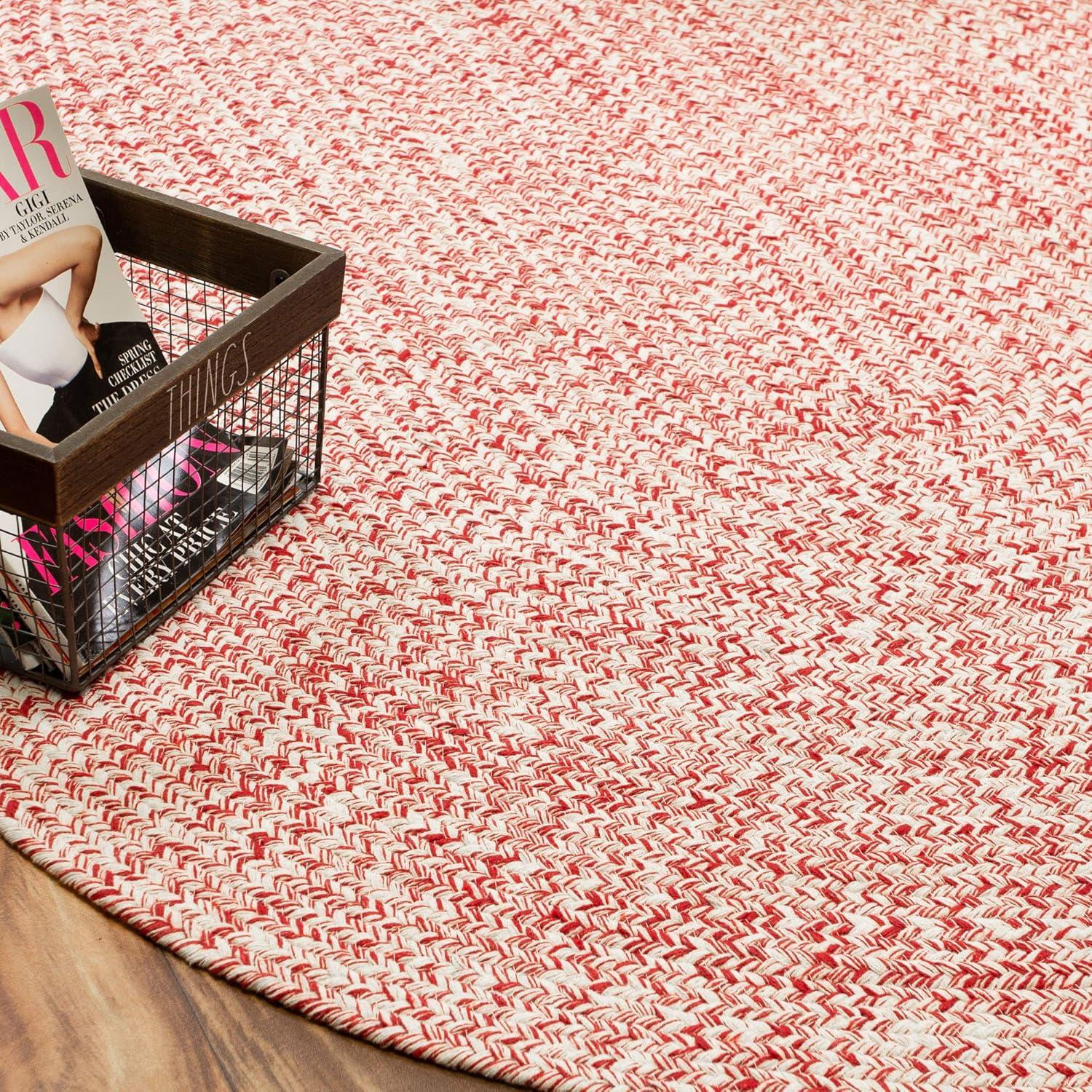 Leslie Country Red & White Area Rug Oval 8' x 10' Oval