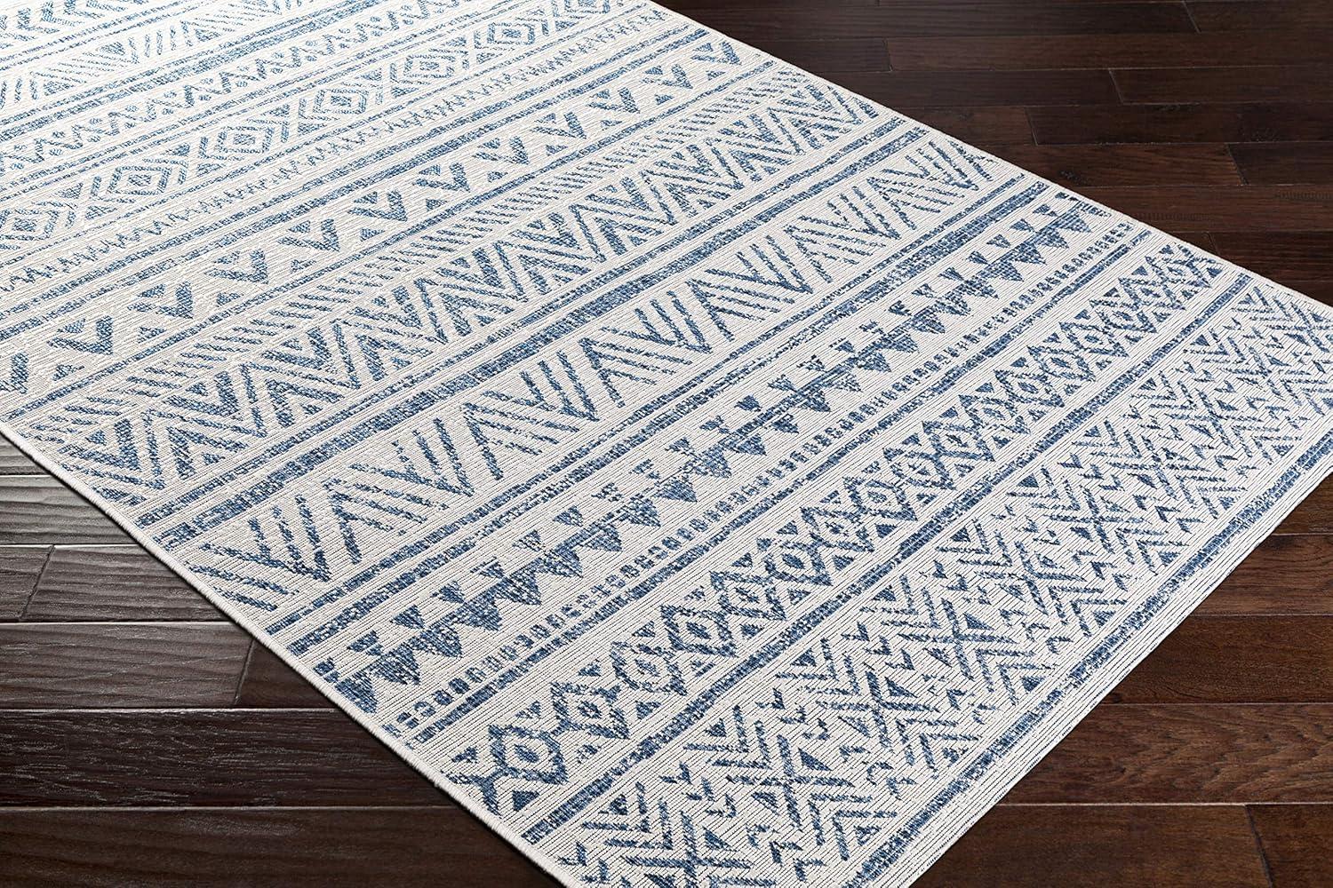 Livabliss Eagean Global Indoor/Outdoor Area Rug,7'10" x 10'2",Denim/Cream
