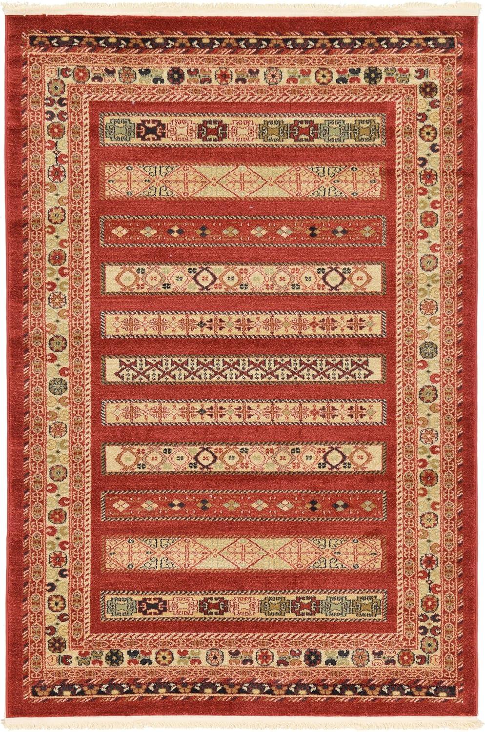 Rustic Charm Indoor 4' x 6' Stain-Resistant Synthetic Rug in Rust Red