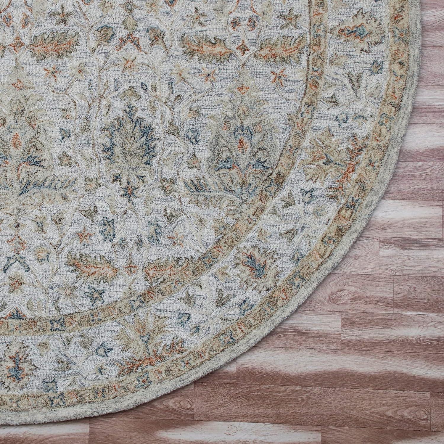 Handmade Blue and Taupe Round Wool Tufted Rug, 8.5 ft