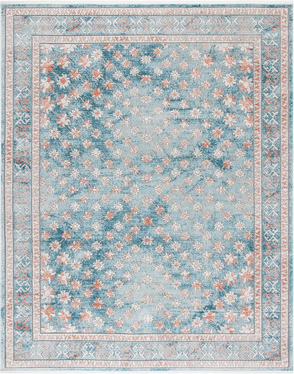 Shivan Blue and Rose Abstract Floral Area Rug