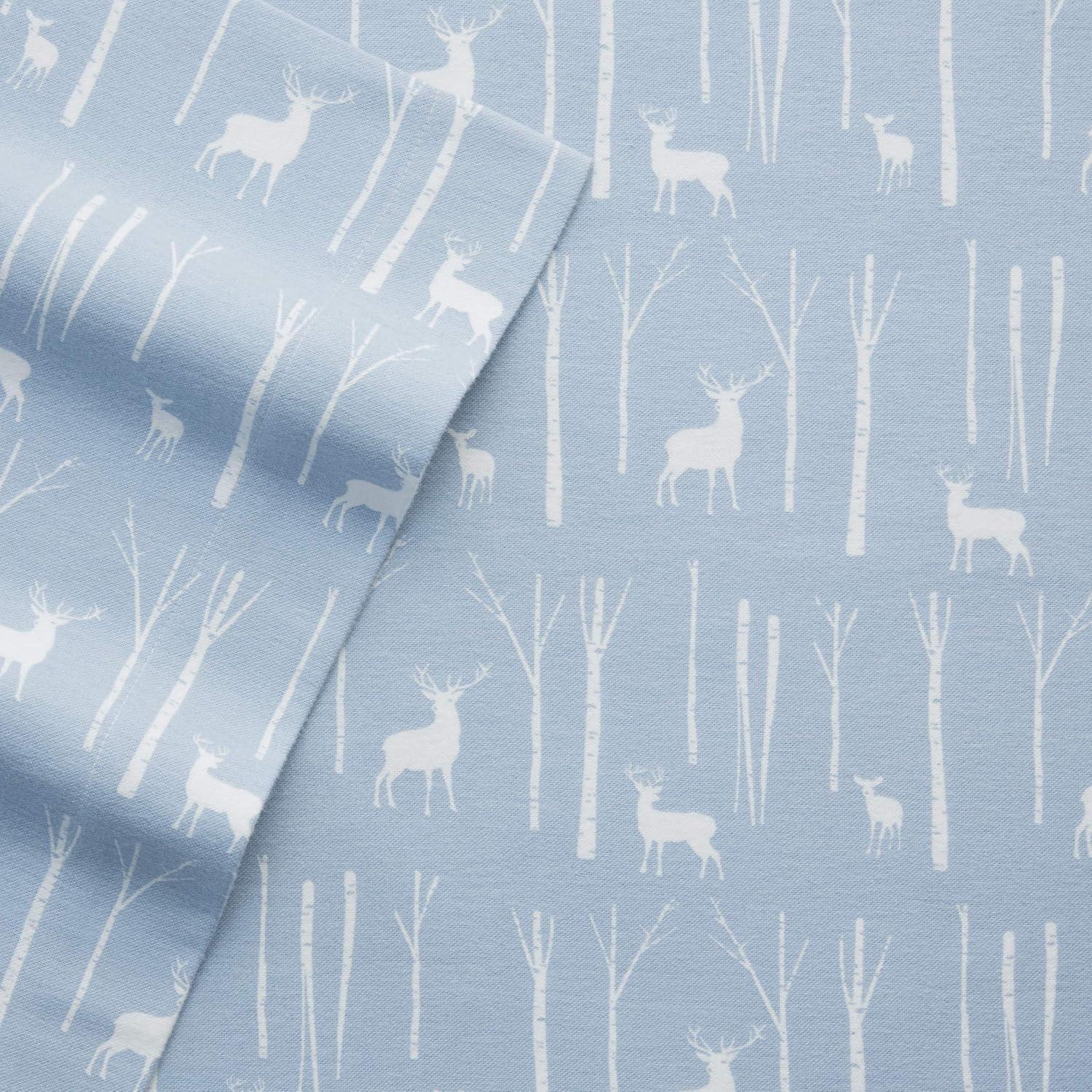 Twin Blue Cotton Flannel Birch Forest Sheet Set