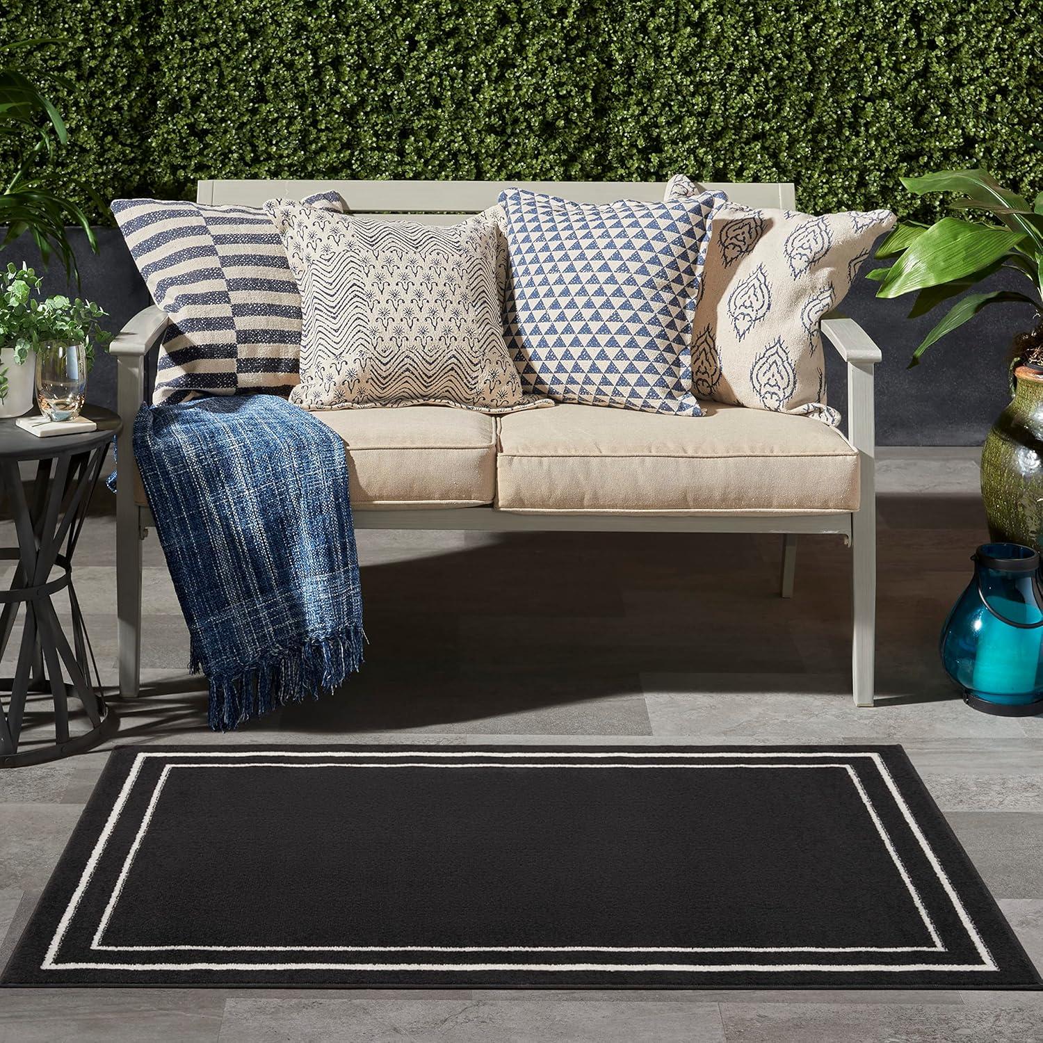 Essentials Black Ivory 3' x 5' Low-Profile Outdoor Rug