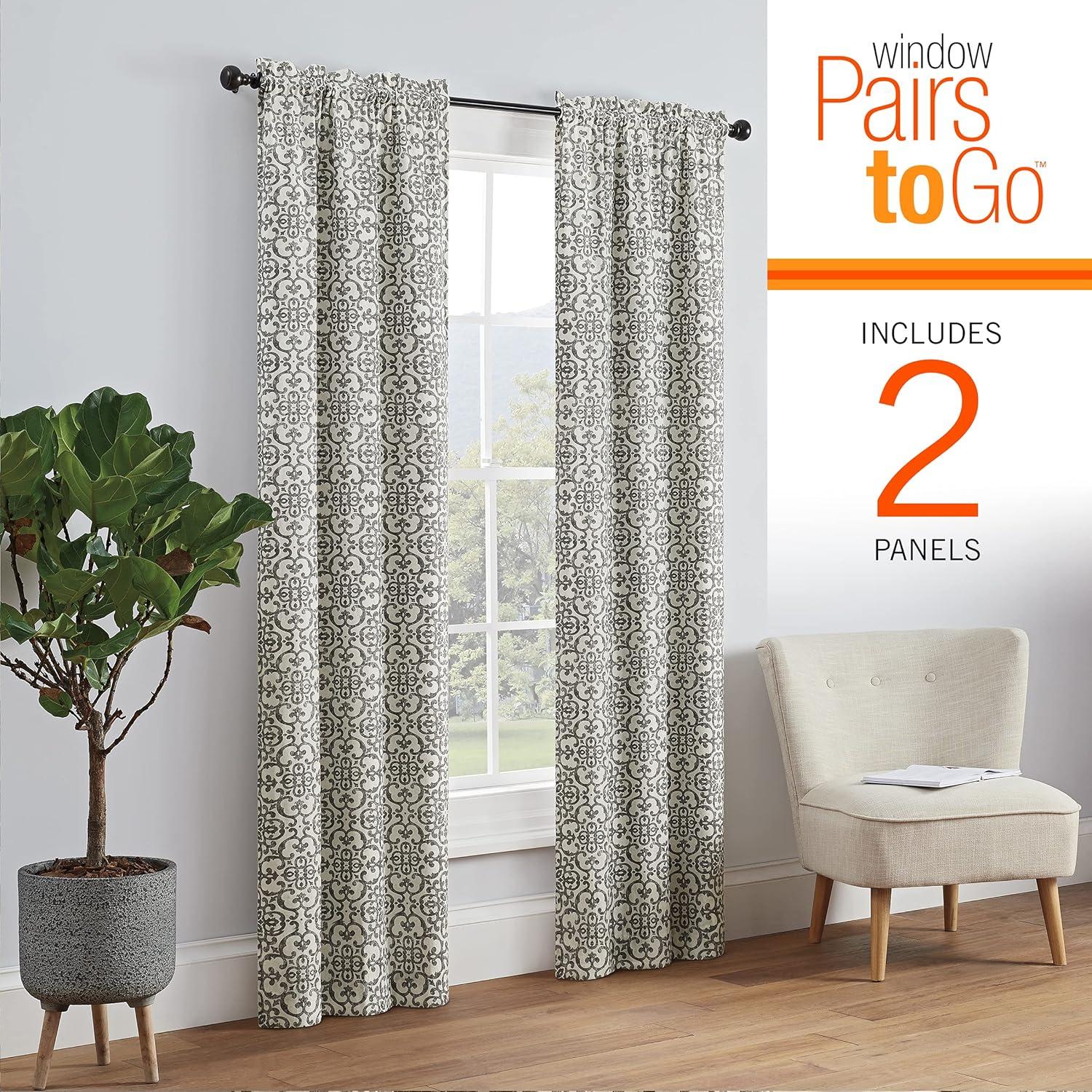 Pairs to Go Brockwell Distressed Medallion Rod Pocket Curtains, 28” x 63” (2 Panels)