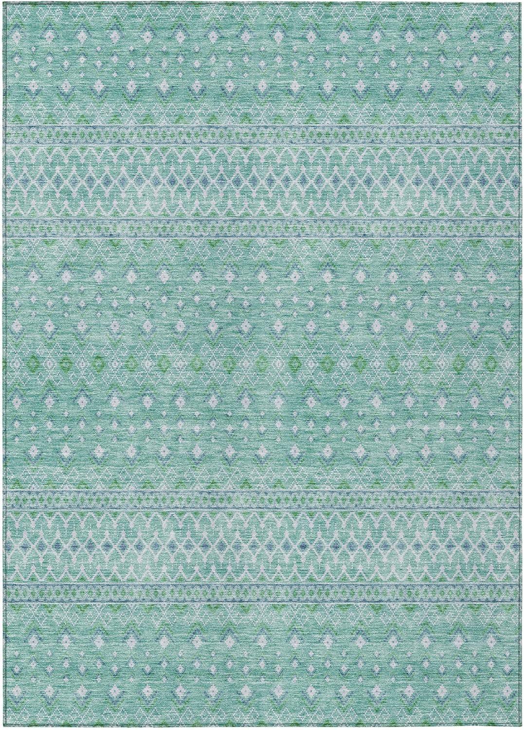 Aqua Bohemian Diamond Pattern Indoor Outdoor Area Rug