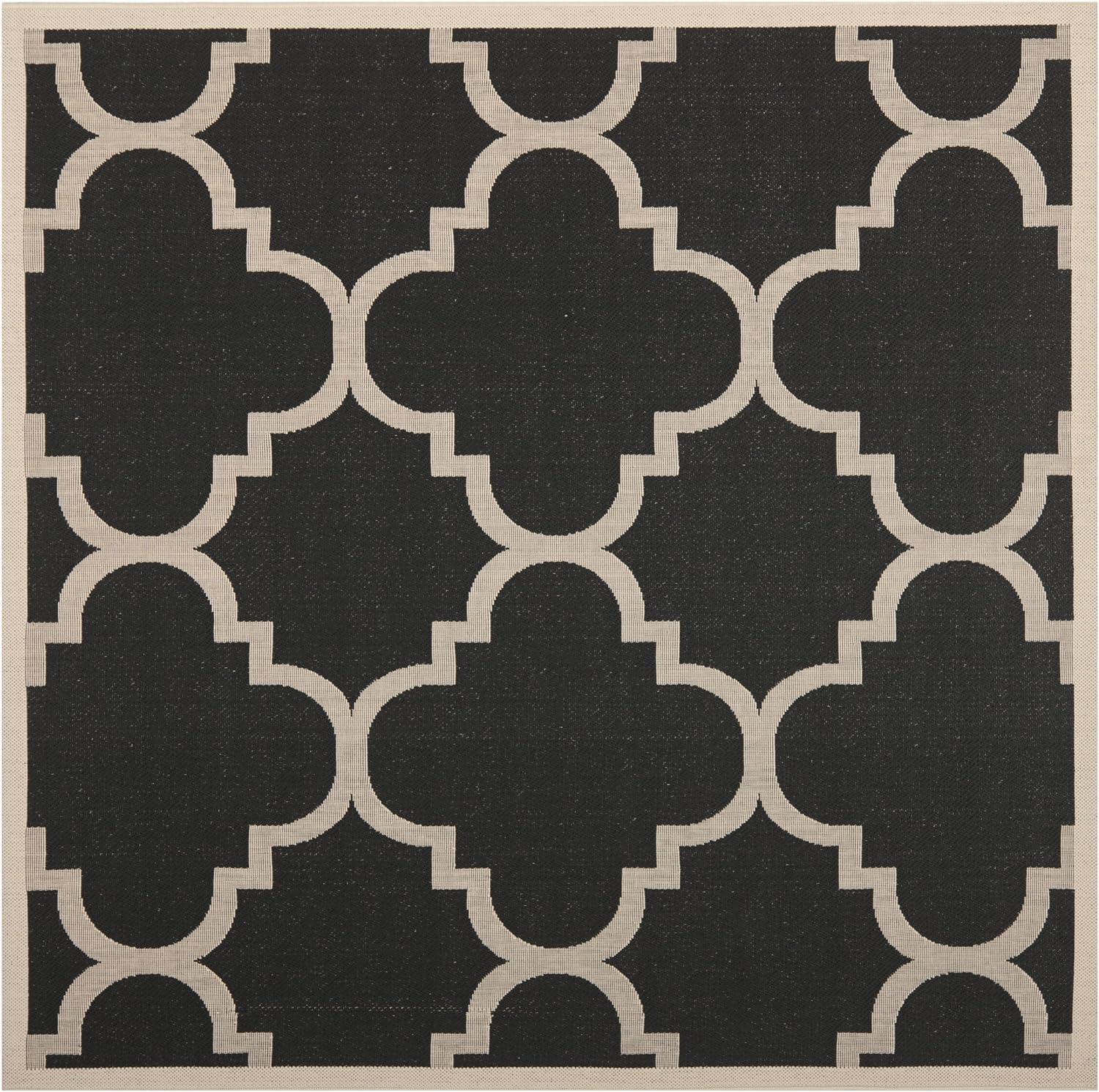 Courtyard Chic Black and Beige 5'3" Square Indoor/Outdoor Area Rug