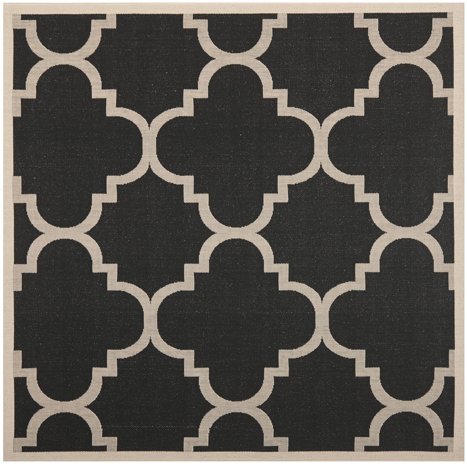 Courtyard CY6243 Power Loomed Indoor and Outdoor Area Rug - Black/Beige - 5'3"x5'3" - Safavieh