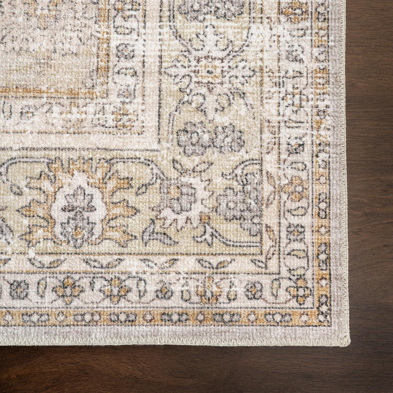 Gray and Beige 9' x 12' Synthetic Washable Area Rug