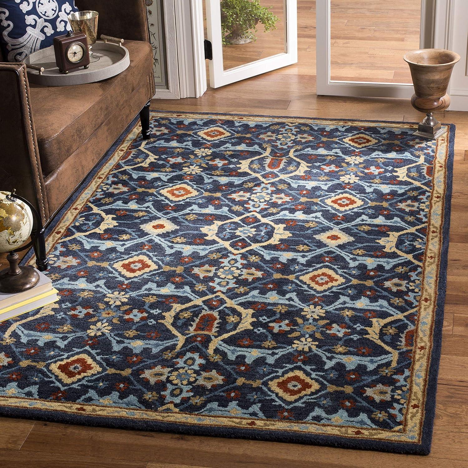 Heritage HG416 Hand Tufted Area Rug - Navy/Multi - 6'x6' - Safavieh.