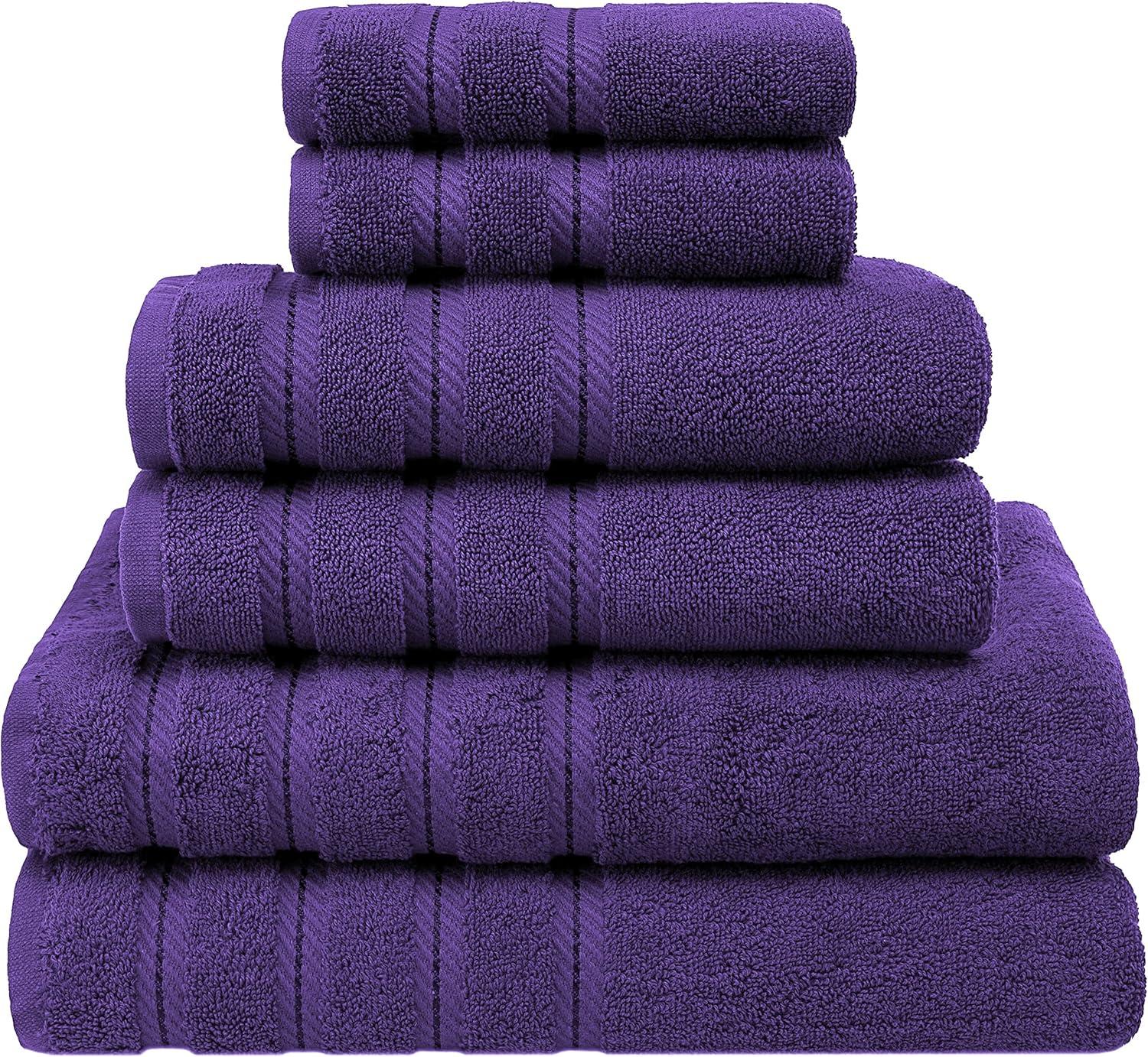 American Soft Linen 6 Piece Towel Set, 100% Cotton Bath Towels for Bathroom, Purple