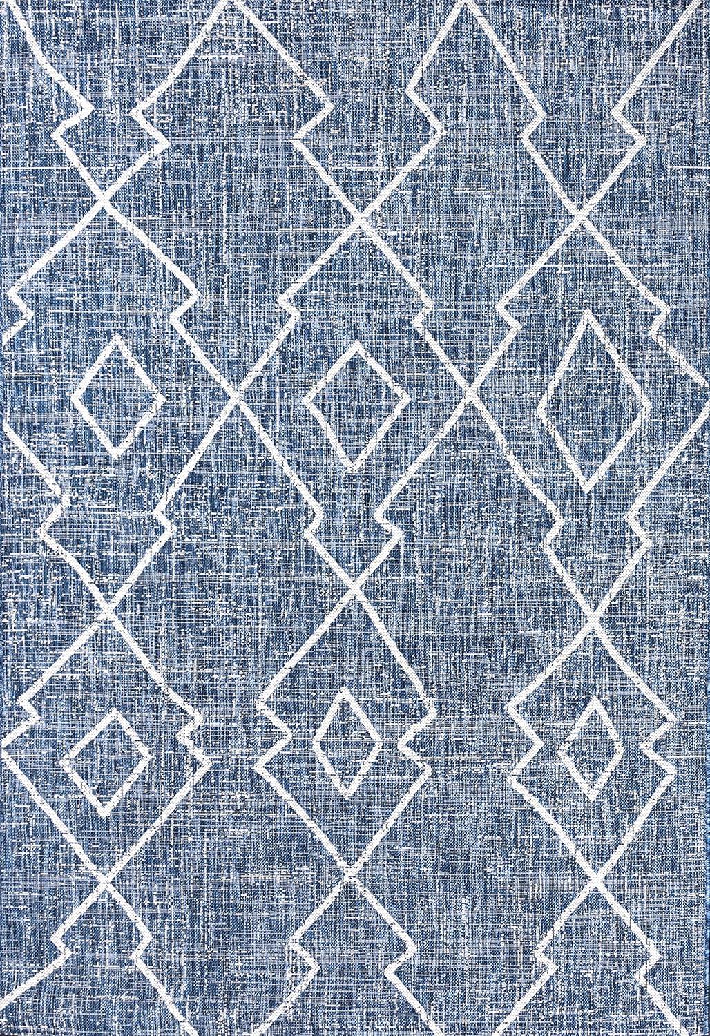 3'x5' Carwa Diamond Trellis Indoor/Outdoor Area Rug, Blue/Ivory - JONATHAN Y