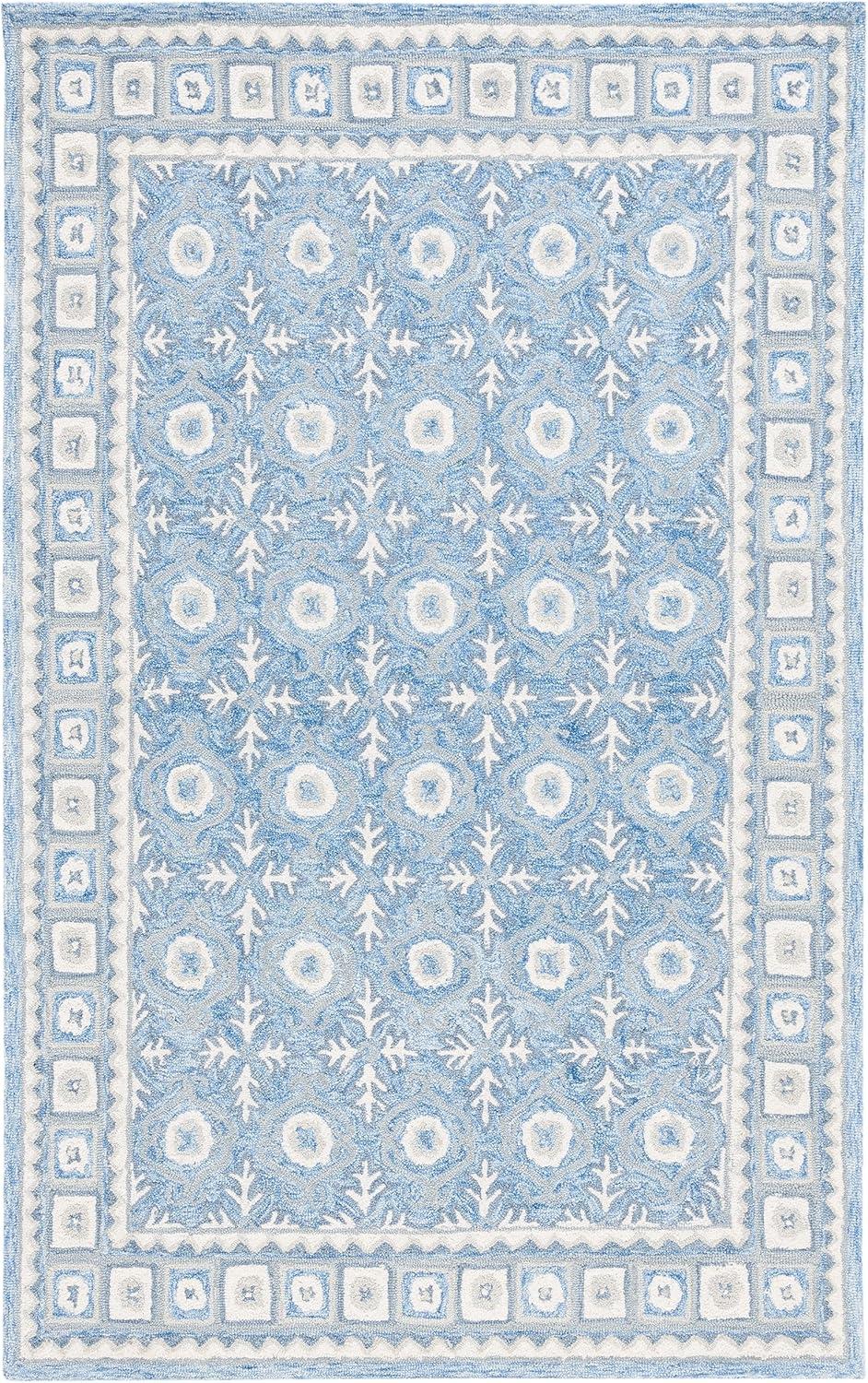 Handmade Blue Wool Square Tufted Rug, 6' x 6'