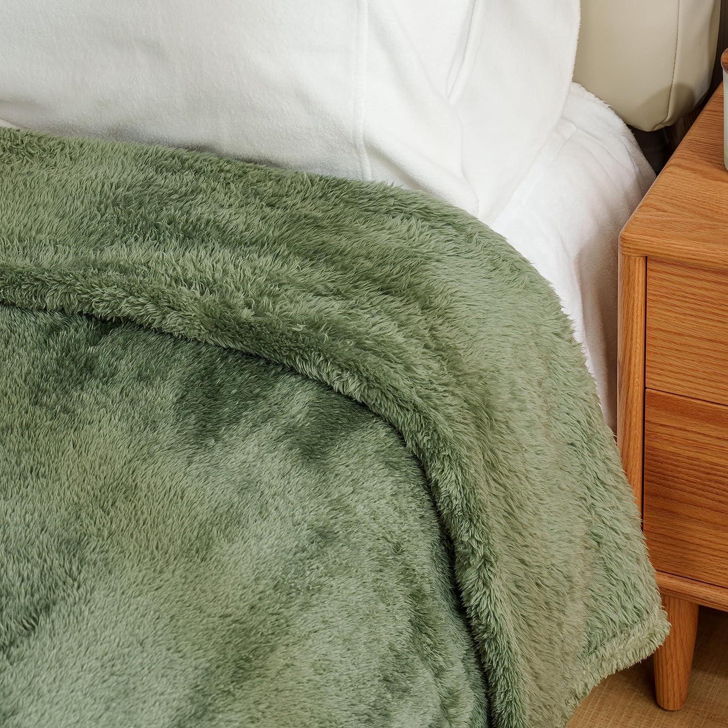 Berkshire Blanket Classic Extra-Fluffy™ Plush Blanket King Size, Soft Fuzzy Fluffy Long Hair Blanket for Couch Sofa Bed, Dark Sage Green, 90x108 Inches