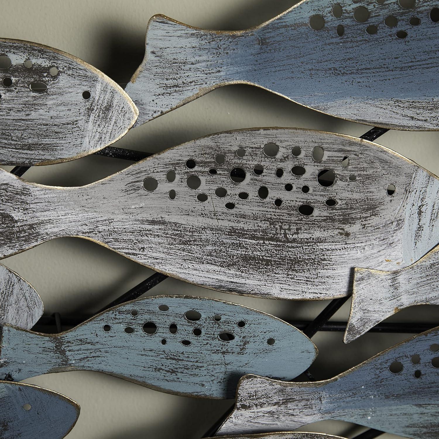 Blue and Silver Metal School of Fish Wall Sculpture