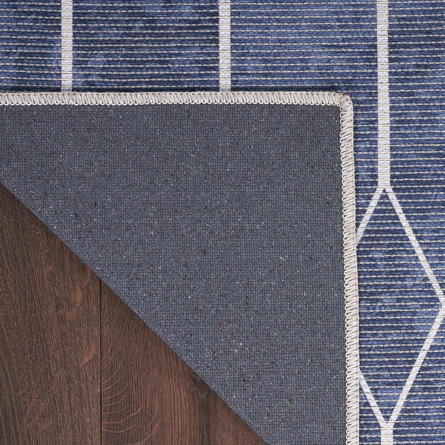 Vintage-Inspired Geometric Navy 6' x 9' Easy-Care Area Rug