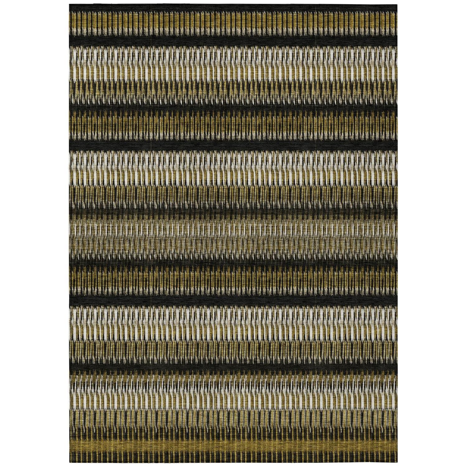 Brown and Black Striped Synthetic Washable 3' x 5' Area Rug