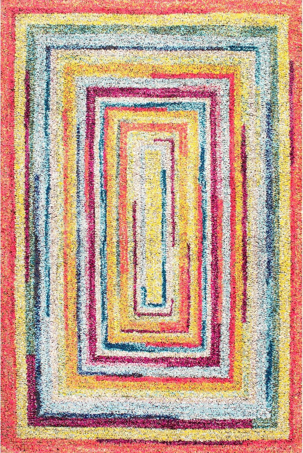 nuLOOM 5'x8' Hargis Labyrinth Area Rug Red/Pink: Contemporary Indoor Low Pile, Stain & Fade-Resistant Rug