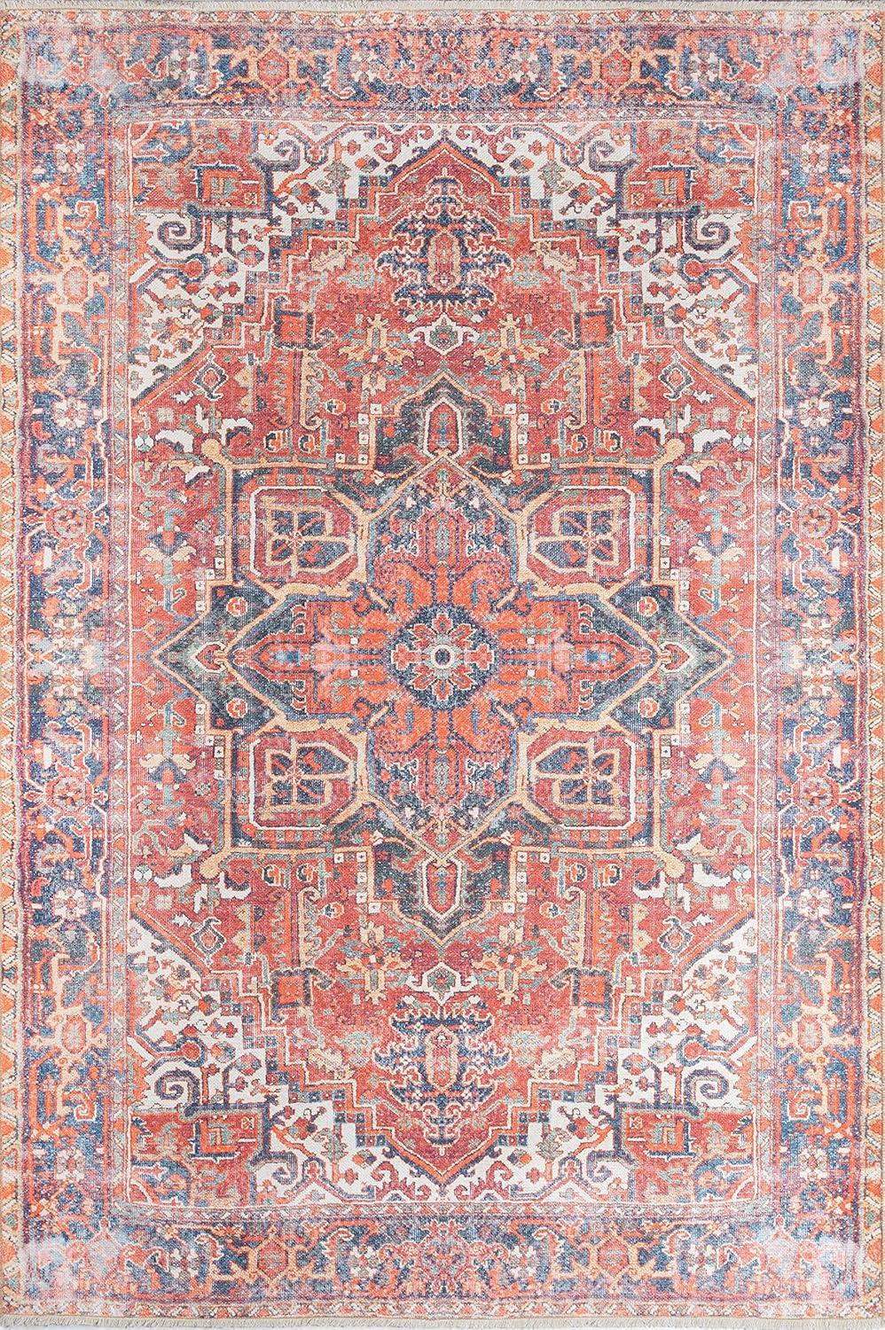 5'6"x8'6" Chandler Medallion Area Rug Red - Momeni: Bohemian Shibori Pattern, Medium Pile, Indoor Use, 6x8 Rug