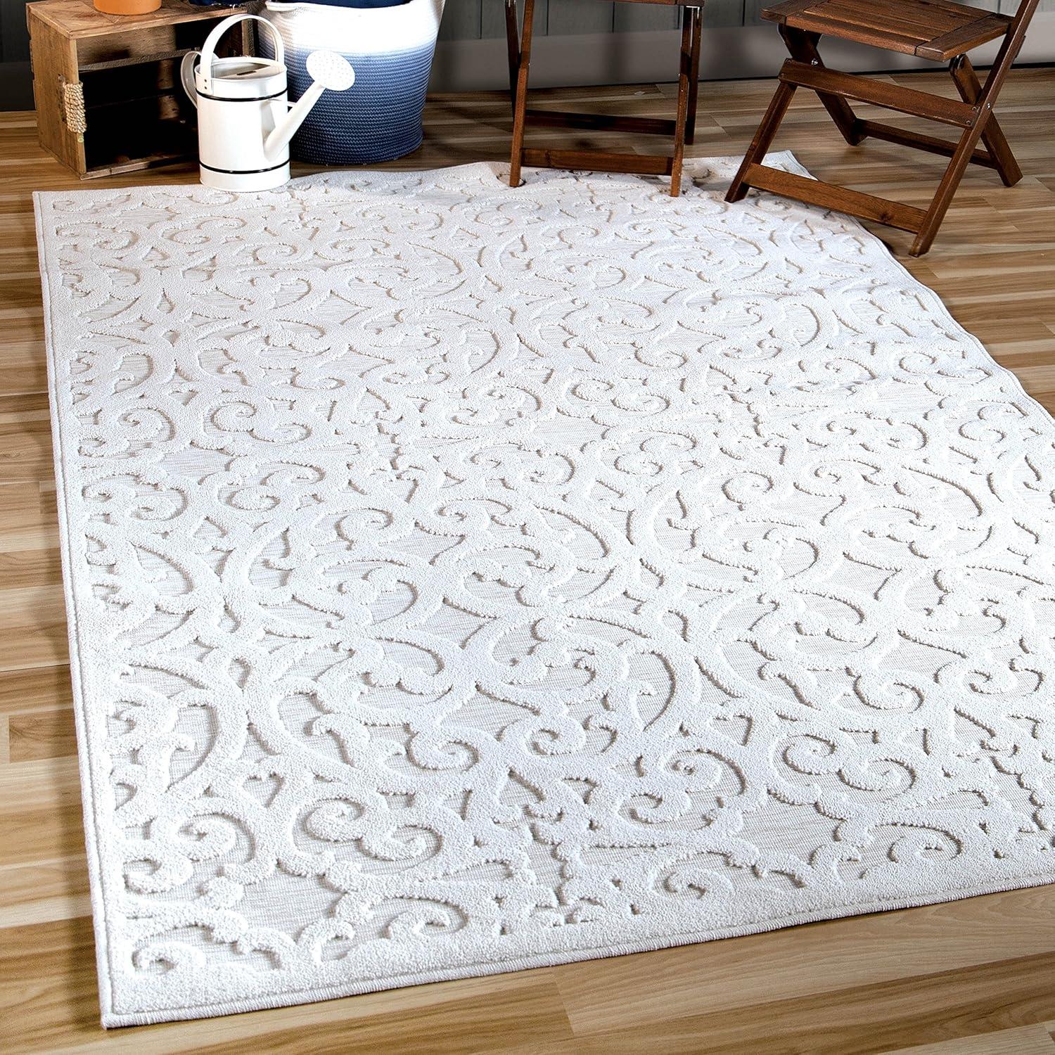 Orian Boucle Seaborn 5'2" X 7'6" Driftwood Damask High Low Outdoor Rug