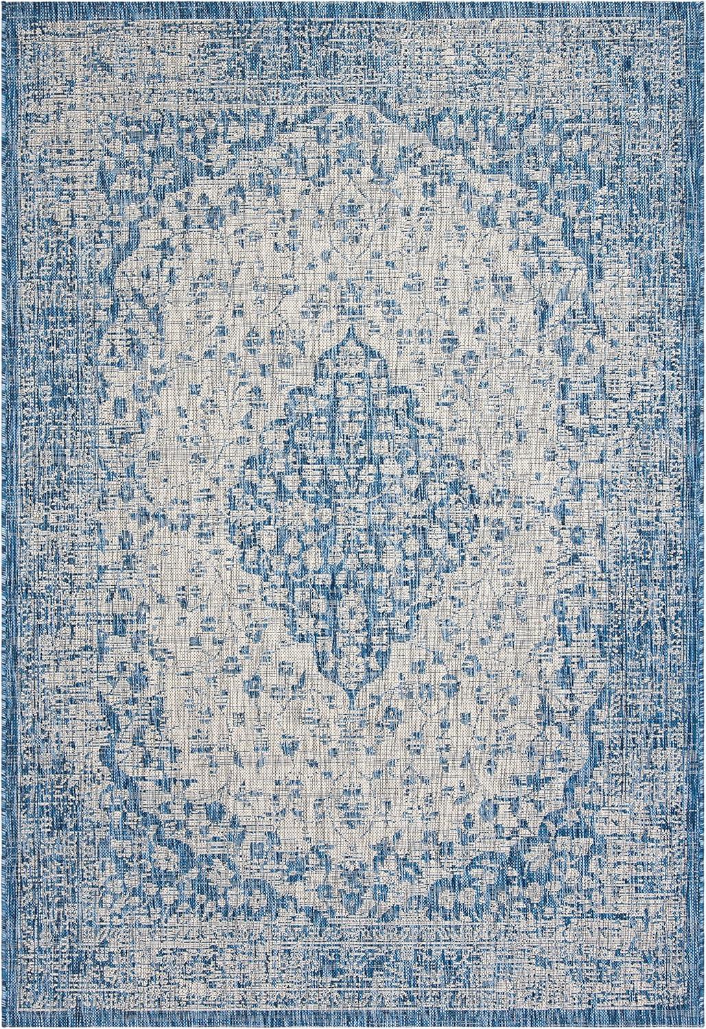 Courtyard Chic 6'7" x 9'6" Blue/Grey Synthetic Rectangular Easy-Care Rug