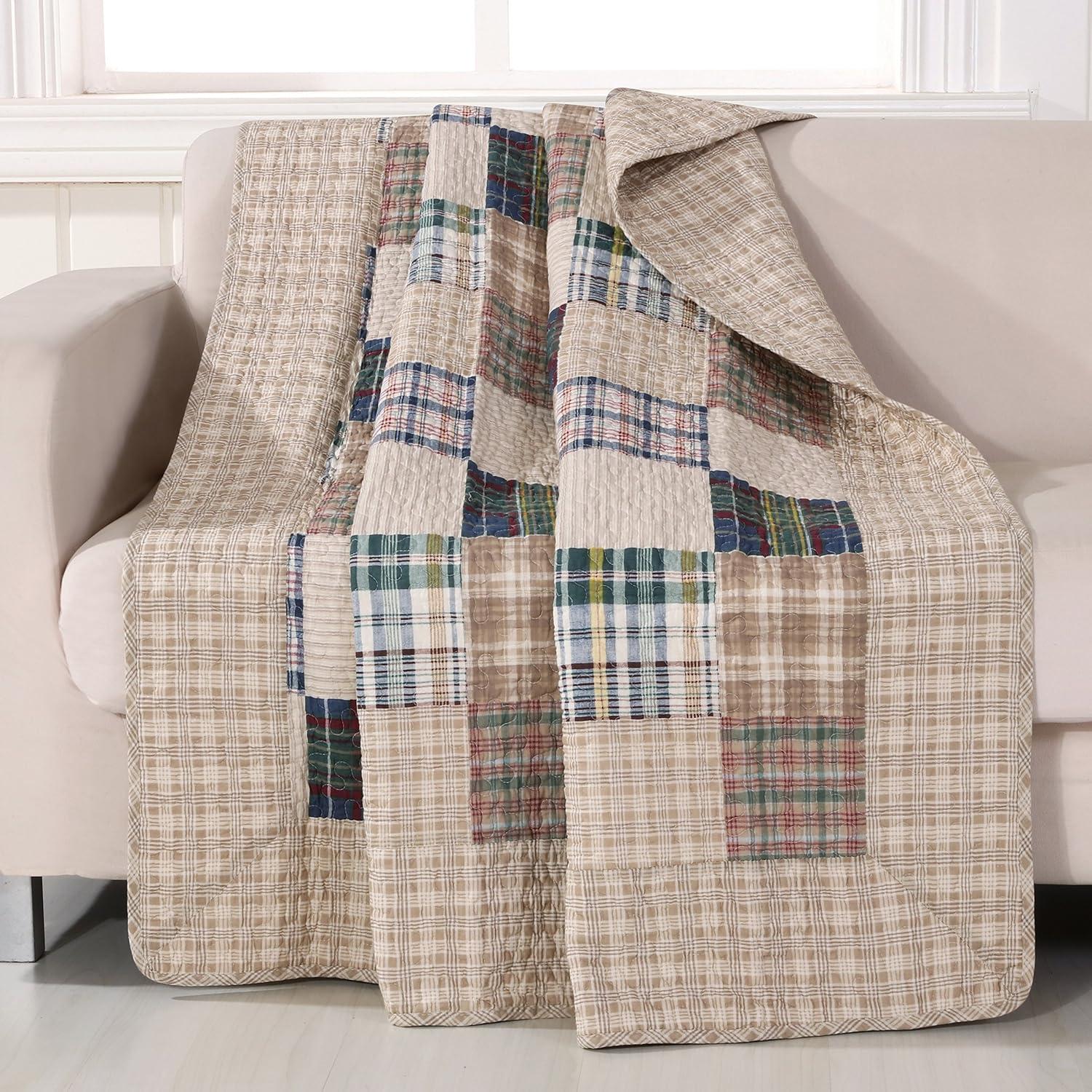 50"x60" Oxford Throw Blanket - Greenland Home Fashions: Cotton Woven, Check Pattern, All Ages