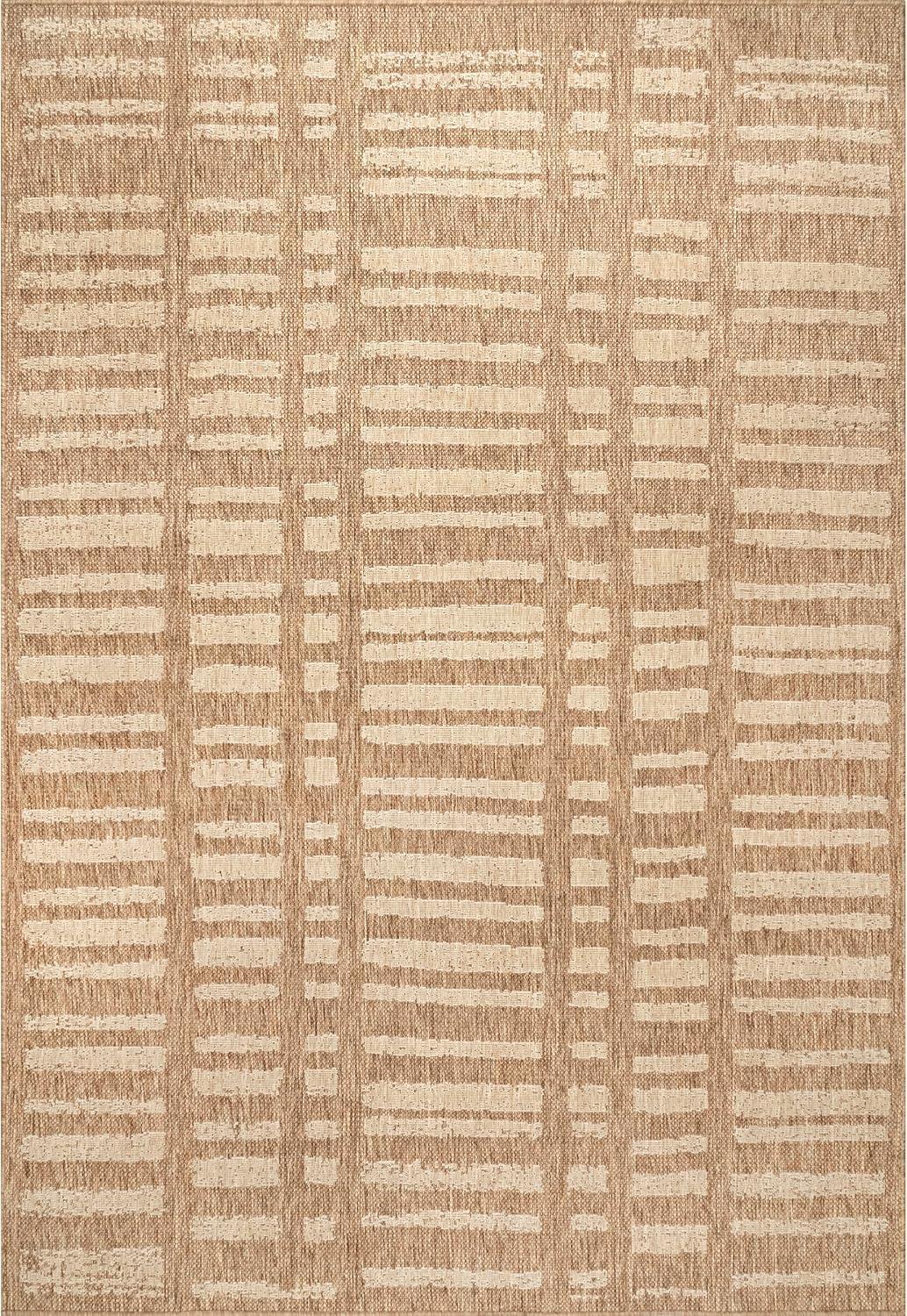 Beige Synthetic 4' x 6' Reversible Outdoor Area Rug