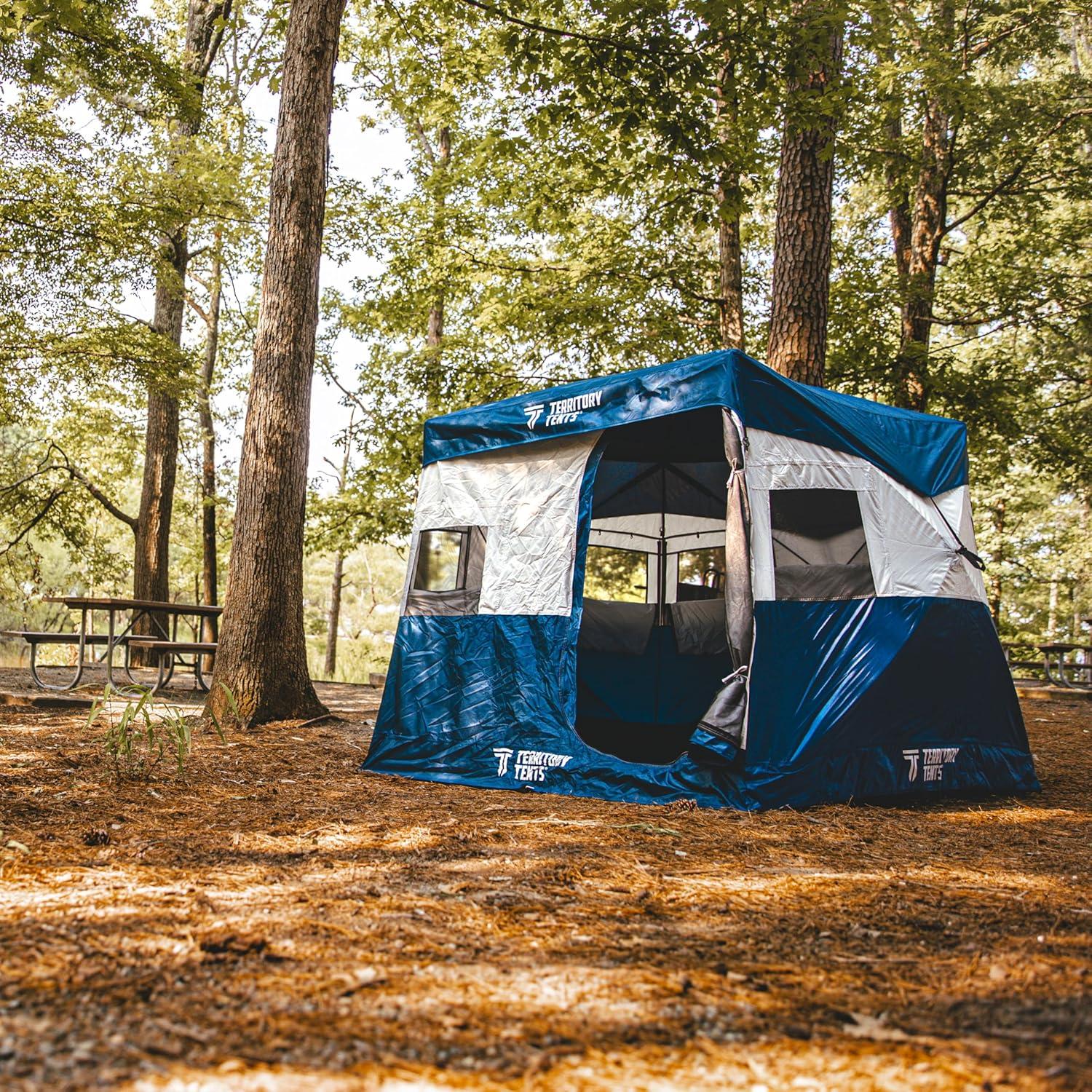 Territory Tents Jet Set 3 Hub Tent, Easy 90 Second Set-Up, Waterproof, UV Resistant, Ample Storage Options, 3-Person, Deep Blue, 78" x 94" x 94", CT301DB