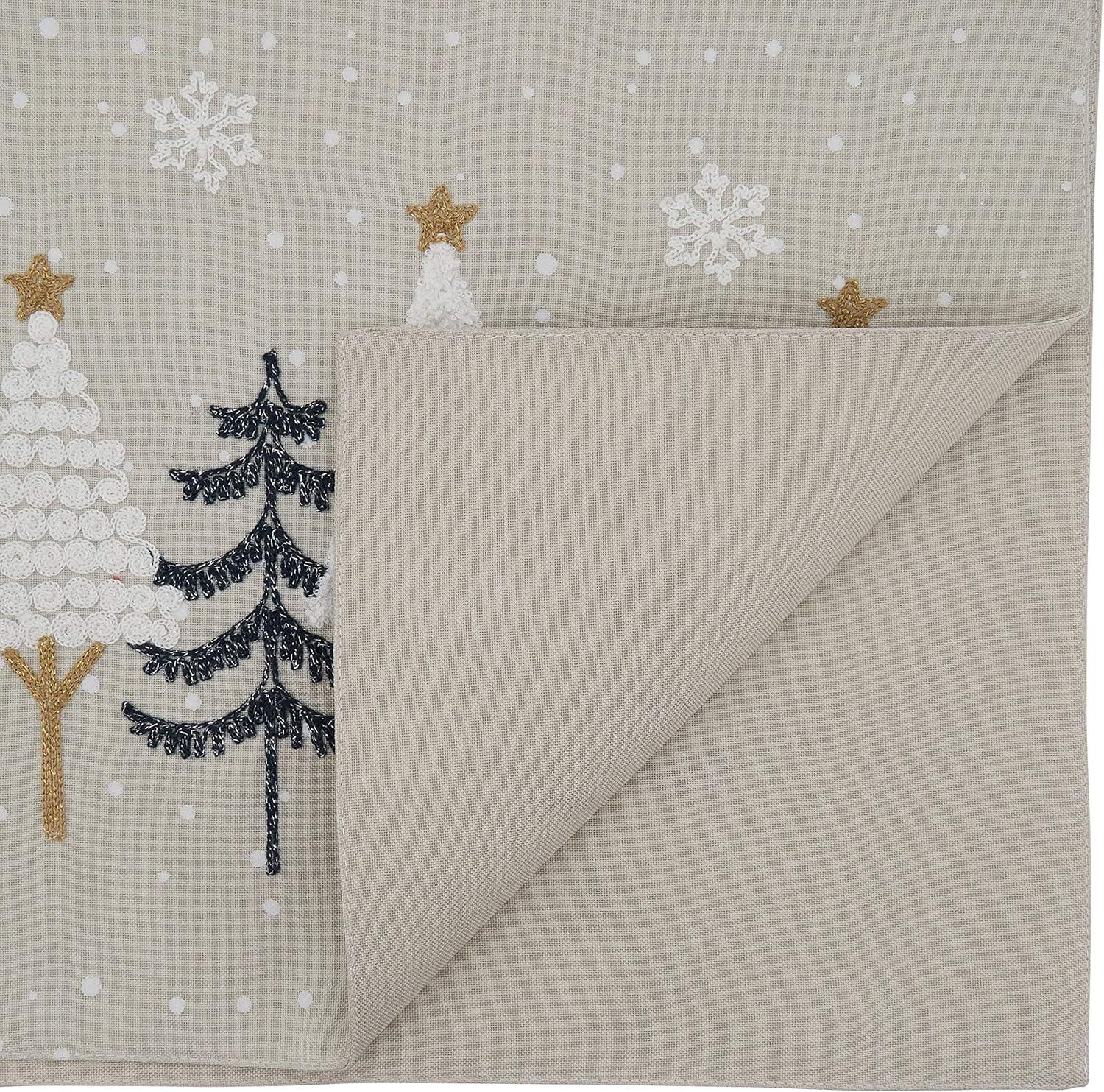 Embroidered Beige Christmas Trees Polyester Table Runner