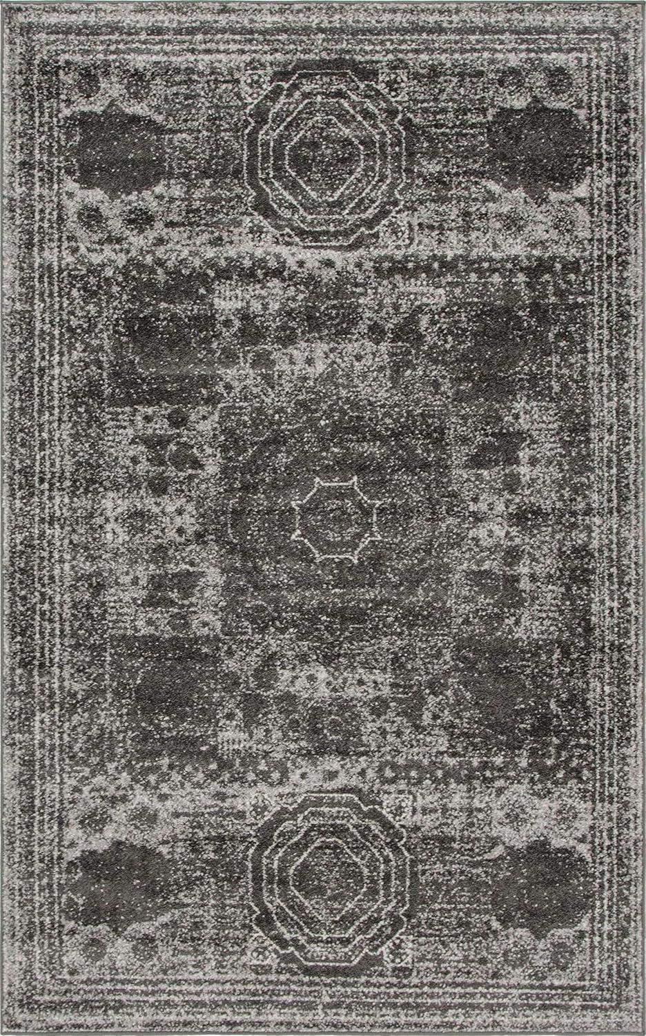 Dark Gray Rectangular Synthetic Low Pile Area Rug