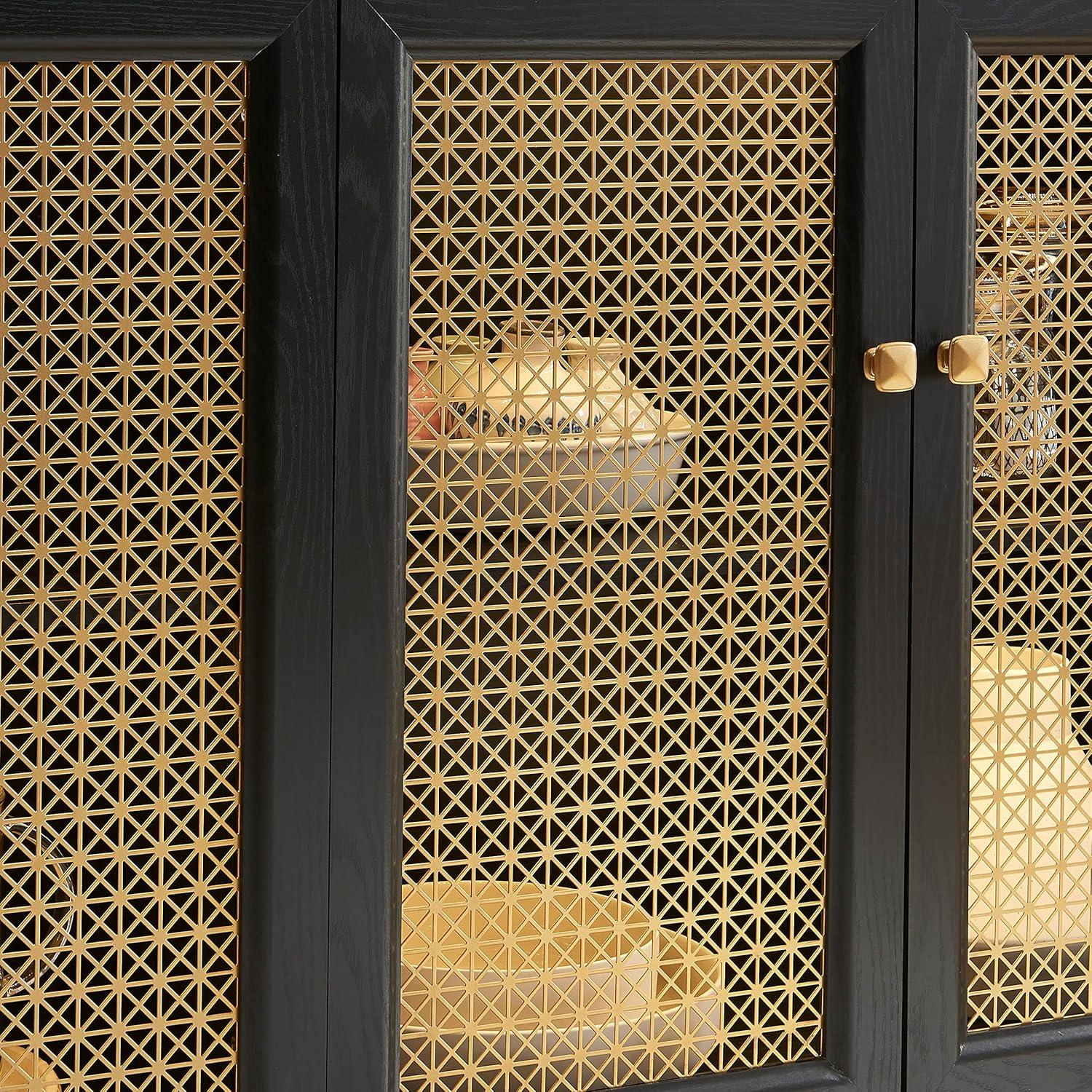 61.7''W Four Door Wood Buffets and Sideboards Storage Cabinet with LED Light Black